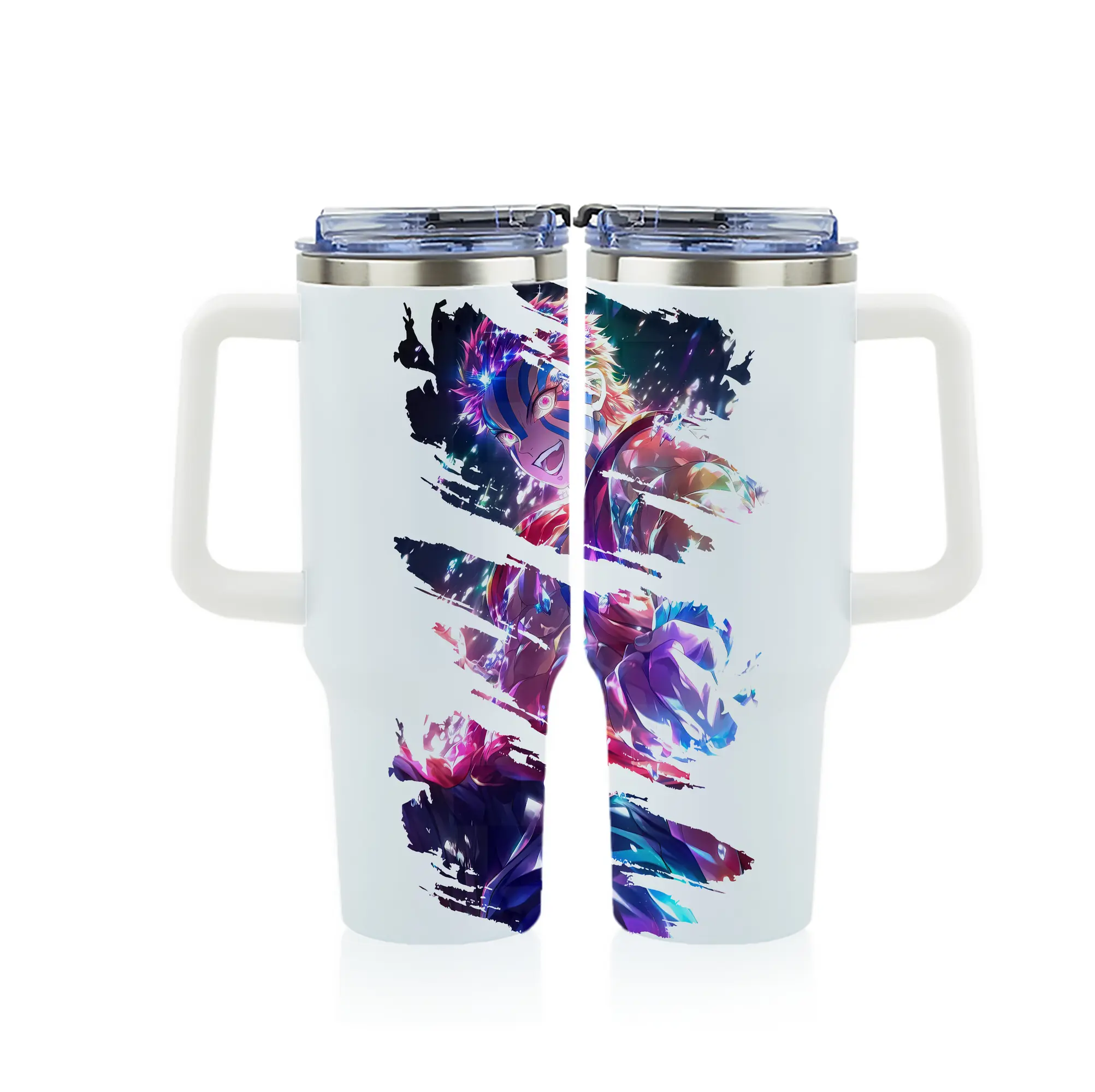 鬼滅の刃 グッズ,猗窩座 - 1200mL フルプリント車用タンブラー ・ 304ステンレス 内側 ・ 201ステンレス 外側 ・ 保温 保冷 ・ 通勤 ドライブ アウトドア用