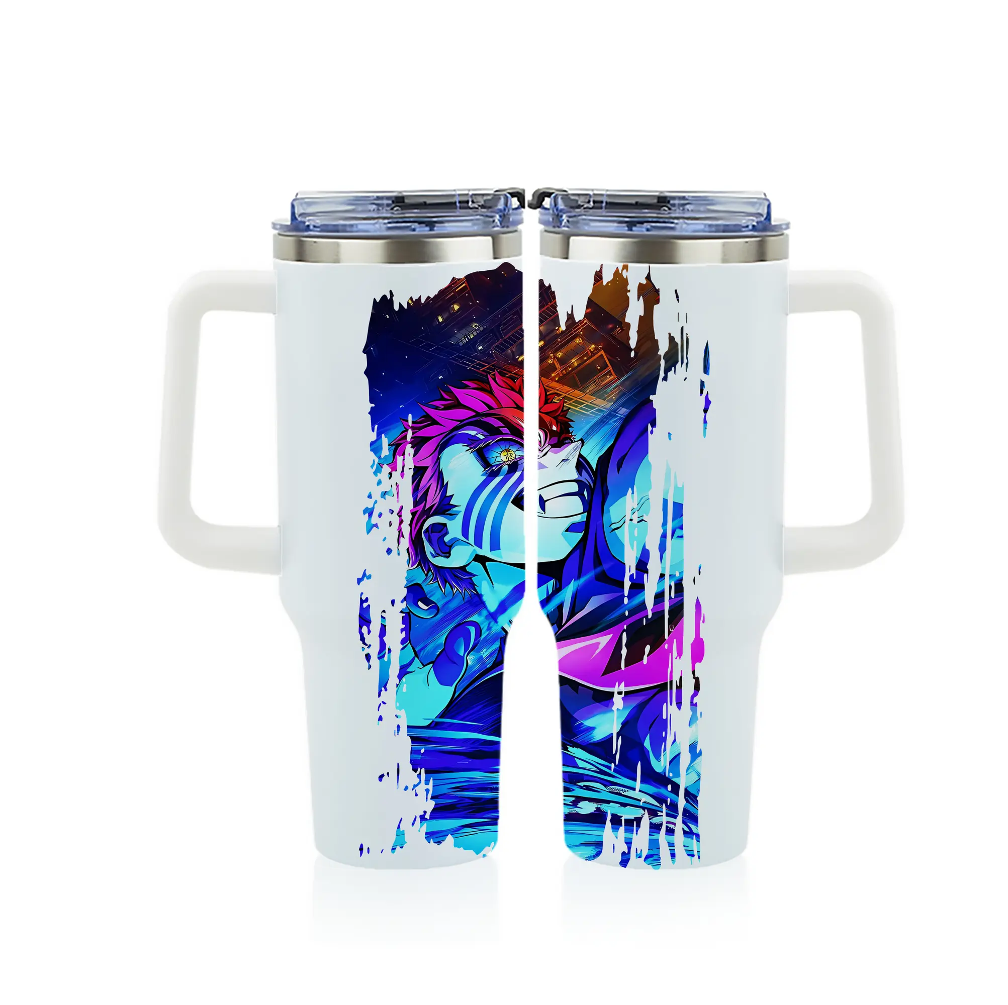 鬼滅の刃 グッズ,猗窩座 - 1200mL フルプリント車用タンブラー ・ 304ステンレス 内側 ・ 201ステンレス 外側 ・ 保温 保冷 ・ 通勤 ドライブ アウトドア用