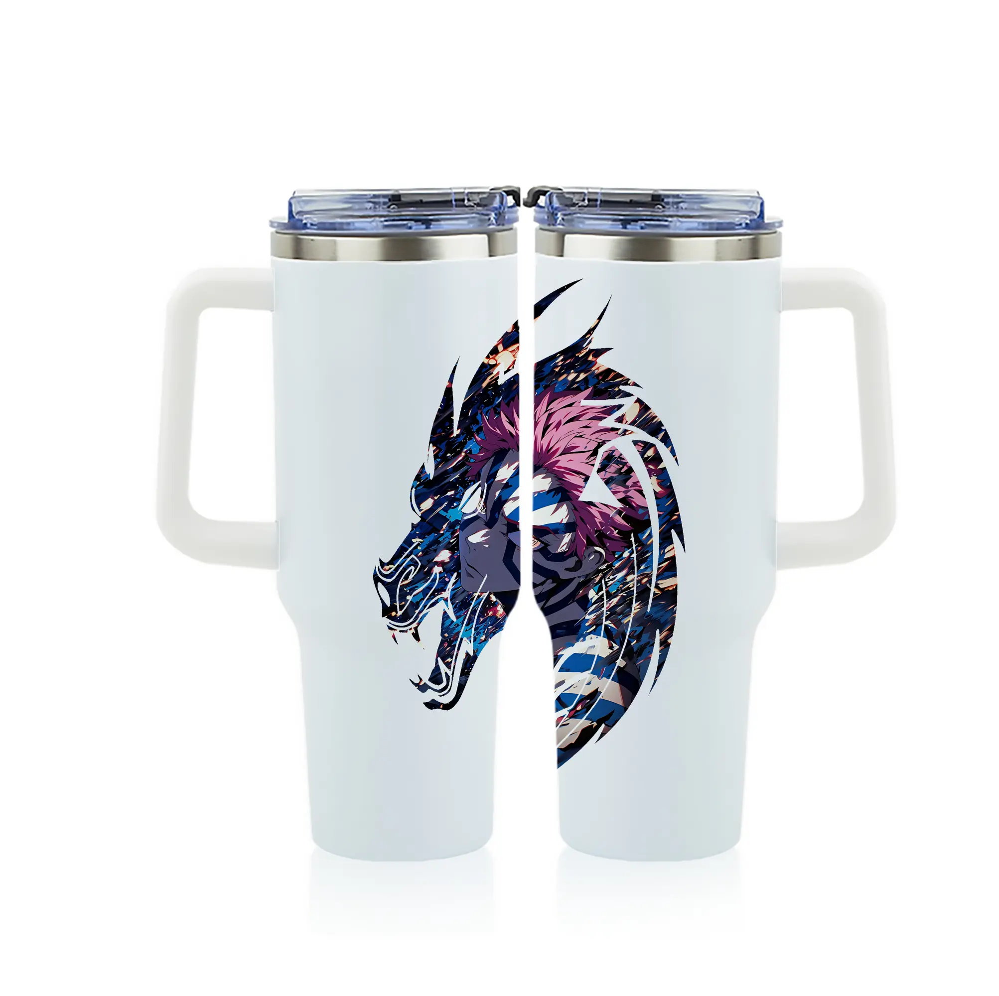 鬼滅の刃 グッズ,猗窩座 - 1200mL フルプリント車用タンブラー ・ 304ステンレス 内側 ・ 201ステンレス 外側 ・ 保温 保冷 ・ 通勤 ドライブ アウトドア用