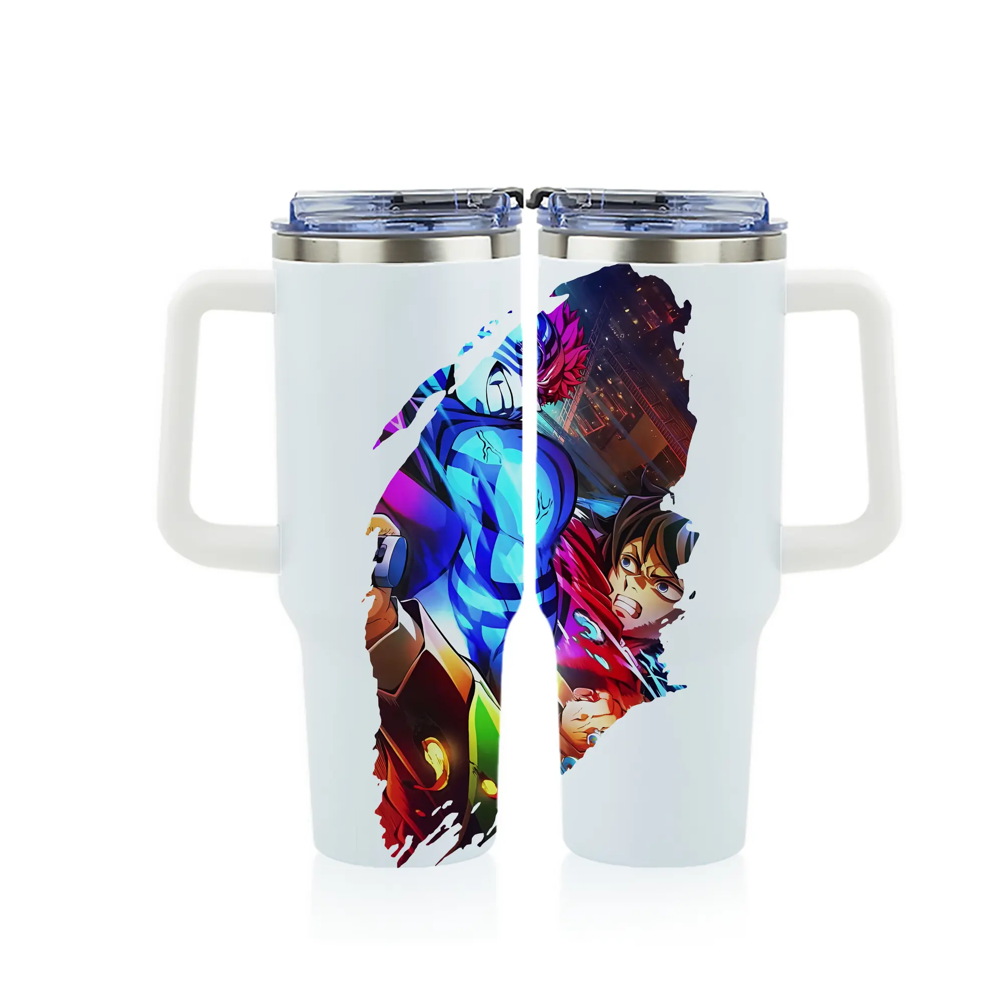 鬼滅の刃 グッズ,猗窩座 - 1200mL フルプリント車用タンブラー ・ 304ステンレス 内側 ・ 201ステンレス 外側 ・ 保温 保冷 ・ 通勤 ドライブ アウトドア用