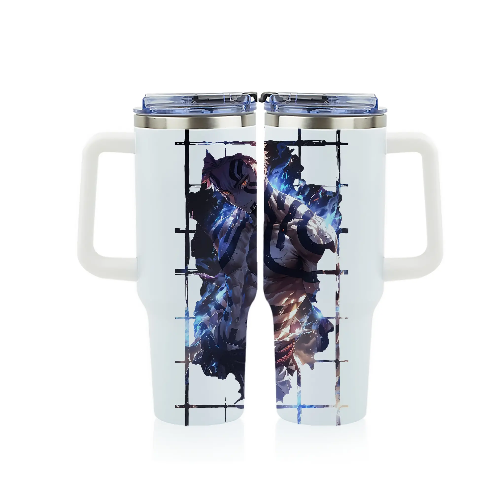 鬼滅の刃 グッズ,猗窩座 - 1200mL フルプリント車用タンブラー ・ 304ステンレス 内側 ・ 201ステンレス 外側 ・ 保温 保冷 ・ 通勤 ドライブ アウトドア用
