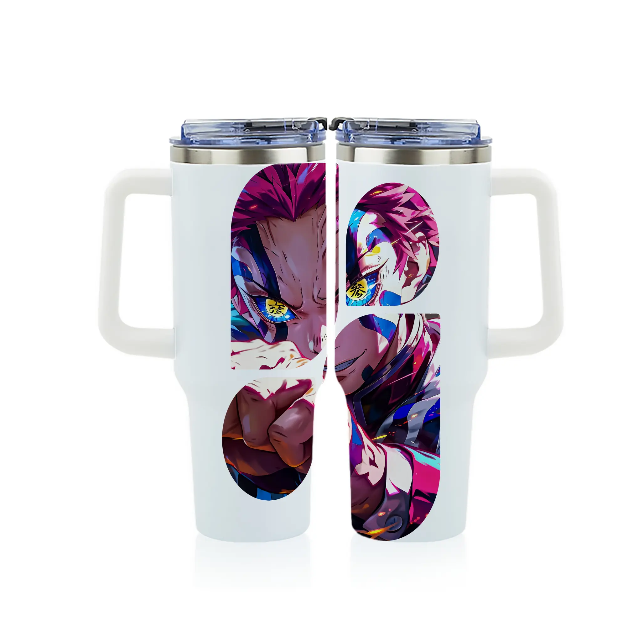 鬼滅の刃 グッズ,猗窩座 - 1200mL フルプリント車用タンブラー ・ 304ステンレス 内側 ・ 201ステンレス 外側 ・ 保温 保冷 ・ 通勤 ドライブ アウトドア用