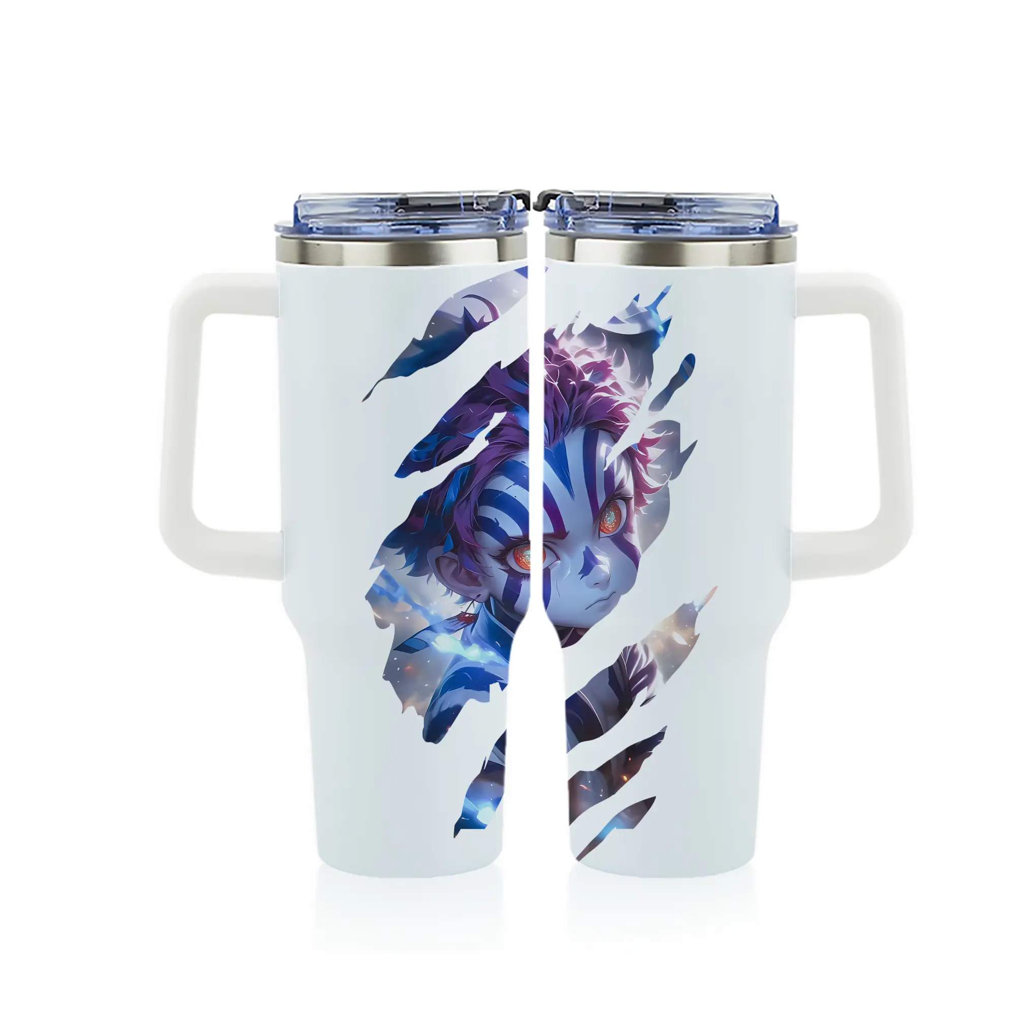 鬼滅の刃 グッズ,猗窩座 - 1200mL フルプリント車用タンブラー ・ 304ステンレス 内側 ・ 201ステンレス 外側 ・ 保温 保冷 ・ 通勤 ドライブ アウトドア用