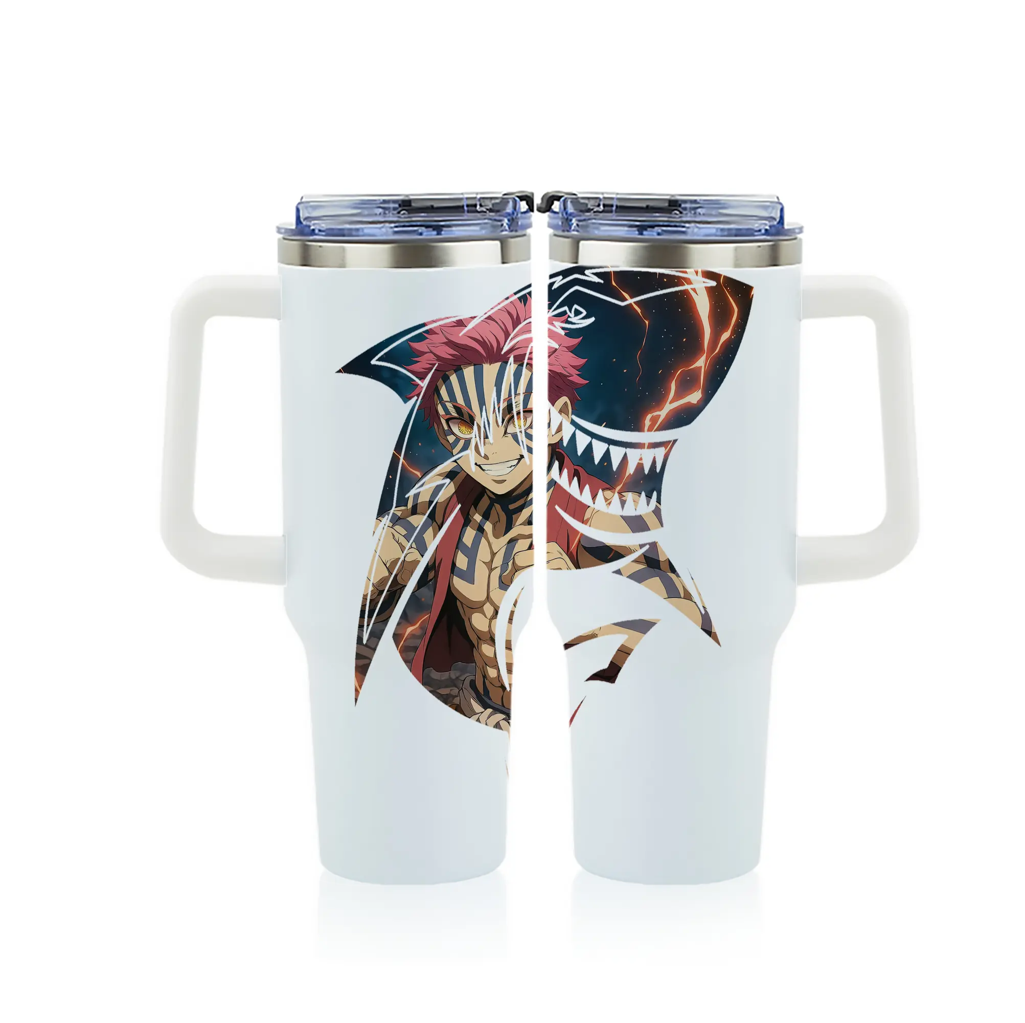 鬼滅の刃 グッズ,猗窩座 - 1200mL フルプリント車用タンブラー ・ 304ステンレス 内側 ・ 201ステンレス 外側 ・ 保温 保冷 ・ 通勤 ドライブ アウトドア用