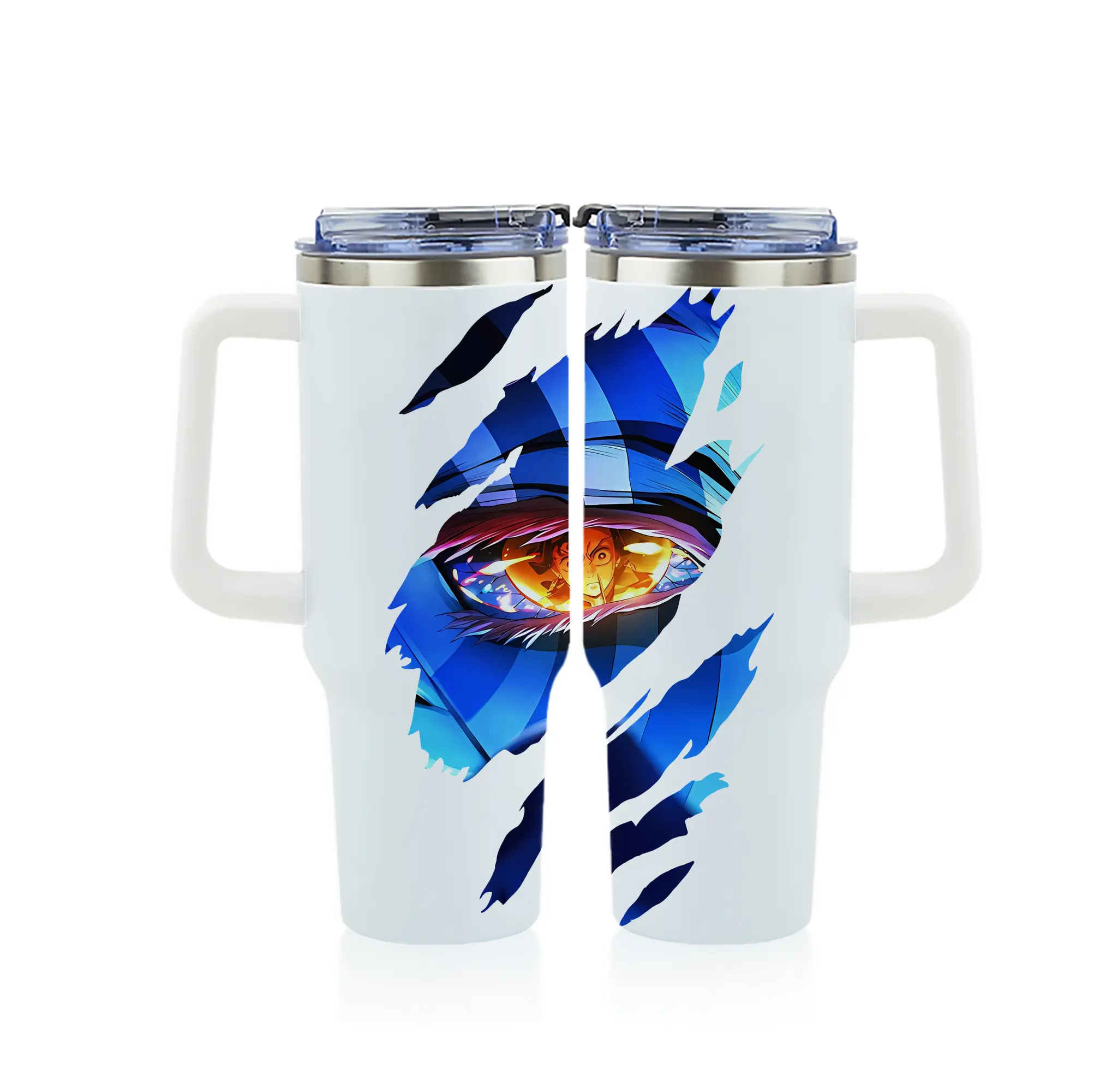 鬼滅の刃 グッズ,猗窩座 - 1200mL フルプリント車用タンブラー ・ 304ステンレス 内側 ・ 201ステンレス 外側 ・ 保温 保冷 ・ 通勤 ドライブ アウトドア用