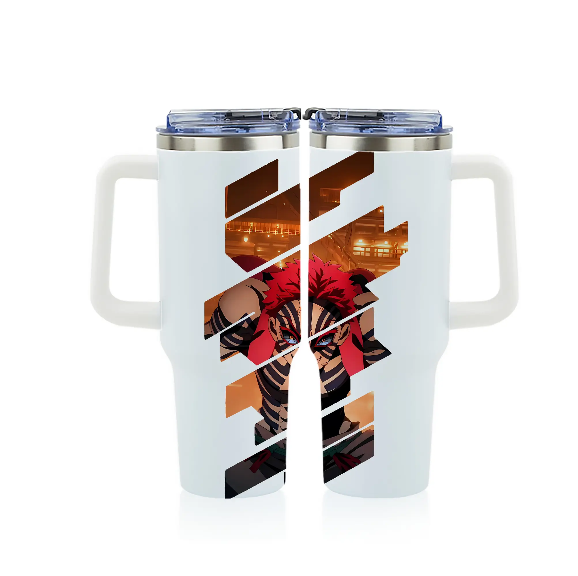 鬼滅の刃 グッズ,猗窩座 - 1200mL フルプリント車用タンブラー ・ 304ステンレス 内側 ・ 201ステンレス 外側 ・ 保温 保冷 ・ 通勤 ドライブ アウトドア用