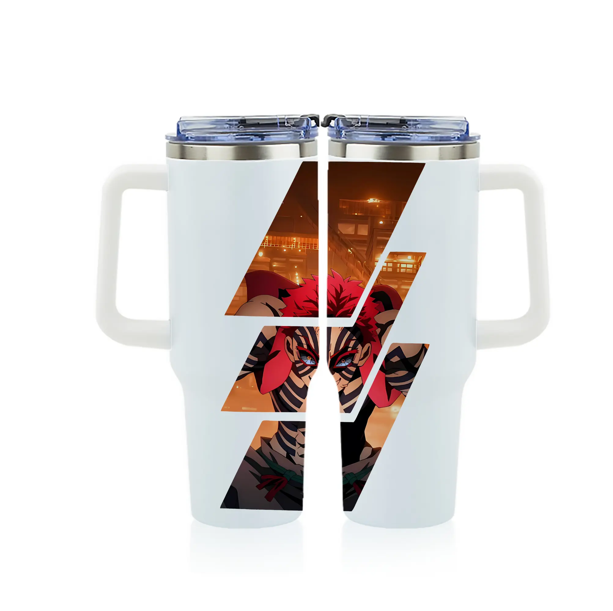 鬼滅の刃 グッズ,猗窩座 - 1200mL フルプリント車用タンブラー ・ 304ステンレス 内側 ・ 201ステンレス 外側 ・ 保温 保冷 ・ 通勤 ドライブ アウトドア用