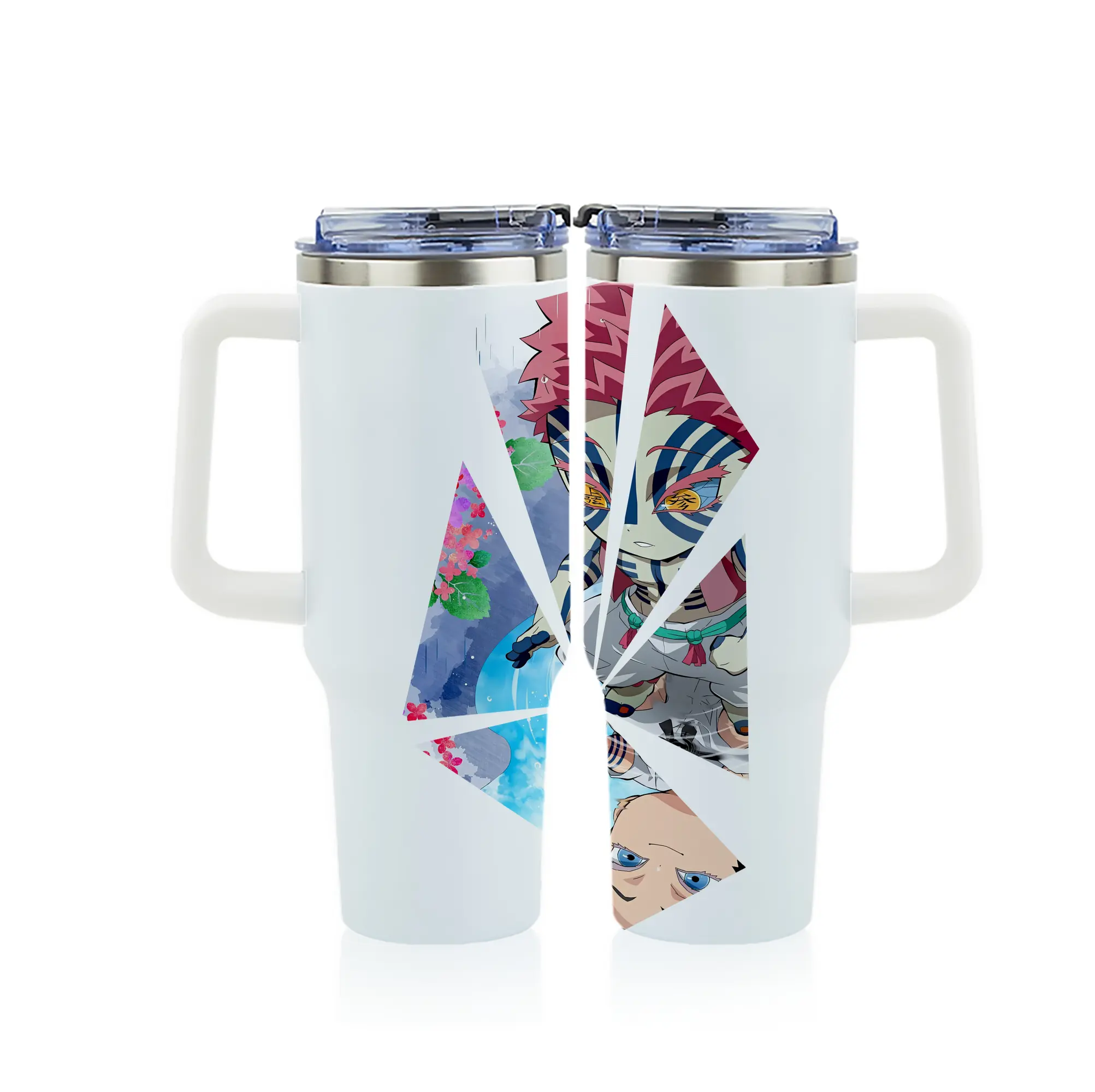 鬼滅の刃 グッズ,猗窩座 - 1200mL フルプリント車用タンブラー ・ 304ステンレス 内側 ・ 201ステンレス 外側 ・ 保温 保冷 ・ 通勤 ドライブ アウトドア用