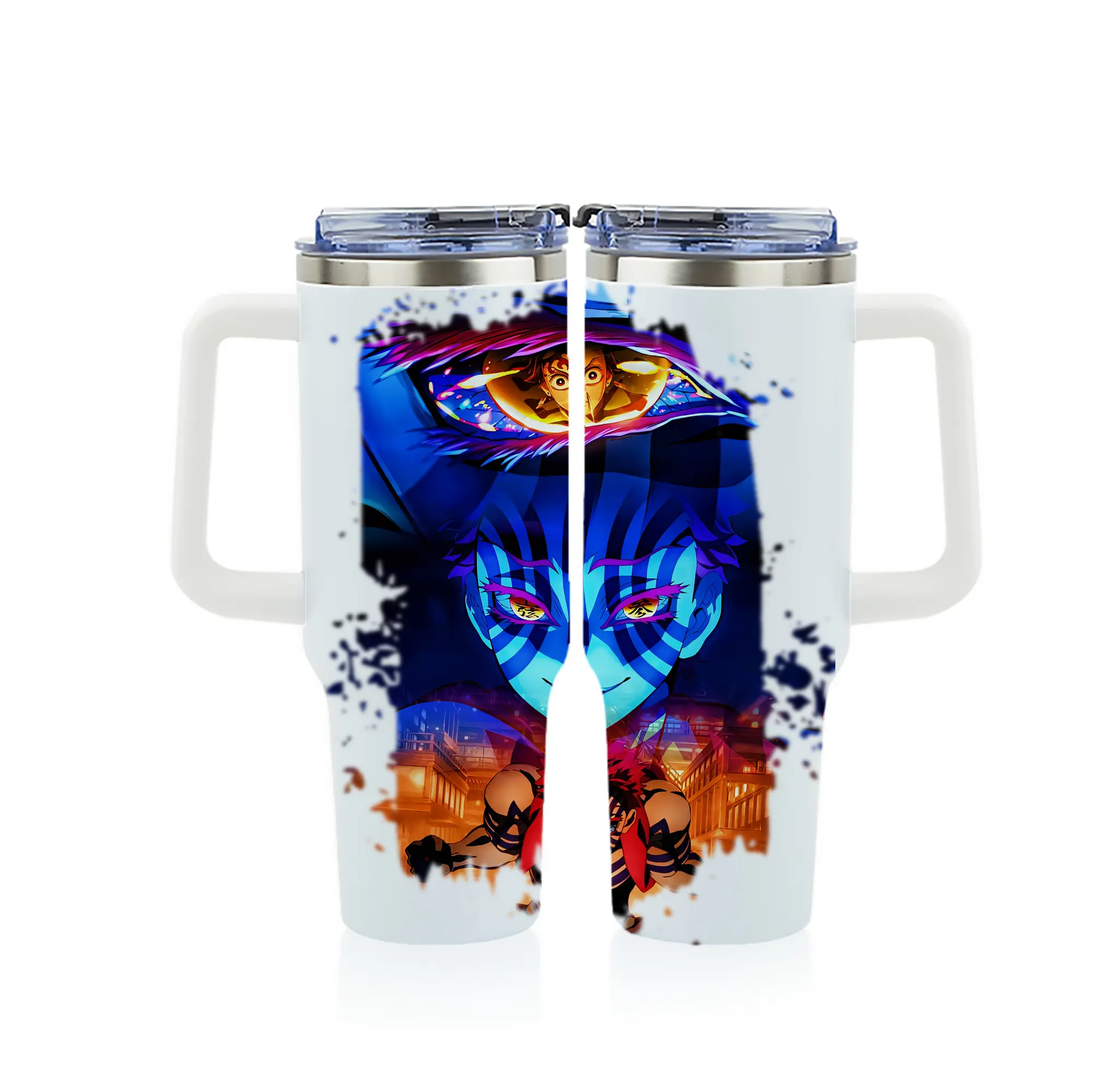 鬼滅の刃 グッズ,猗窩座 - 1200mL フルプリント車用タンブラー ・ 304ステンレス 内側 ・ 201ステンレス 外側 ・ 保温 保冷 ・ 通勤 ドライブ アウトドア用