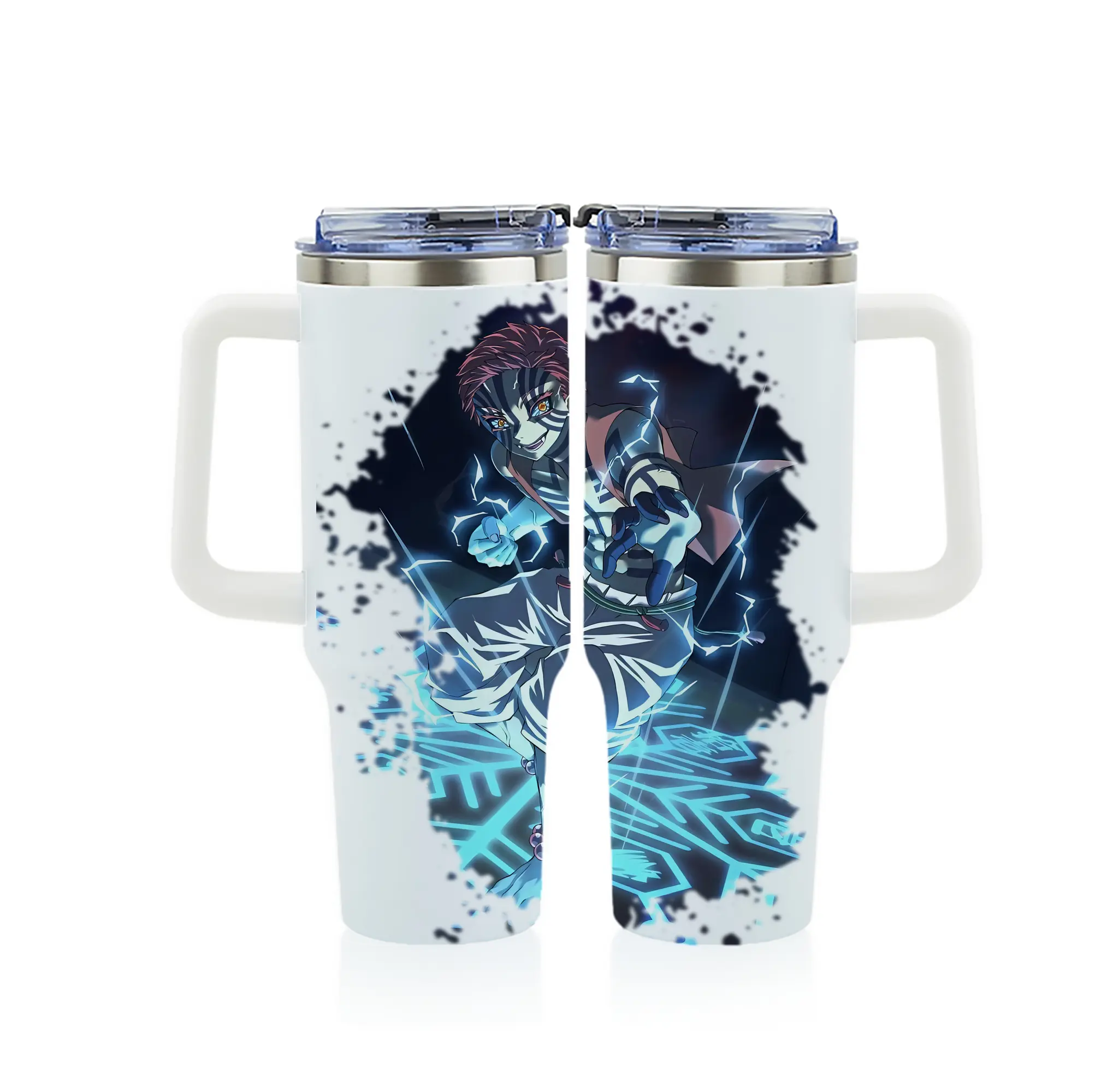 鬼滅の刃 グッズ,猗窩座 - 1200mL フルプリント車用タンブラー ・ 304ステンレス 内側 ・ 201ステンレス 外側 ・ 保温 保冷 ・ 通勤 ドライブ アウトドア用