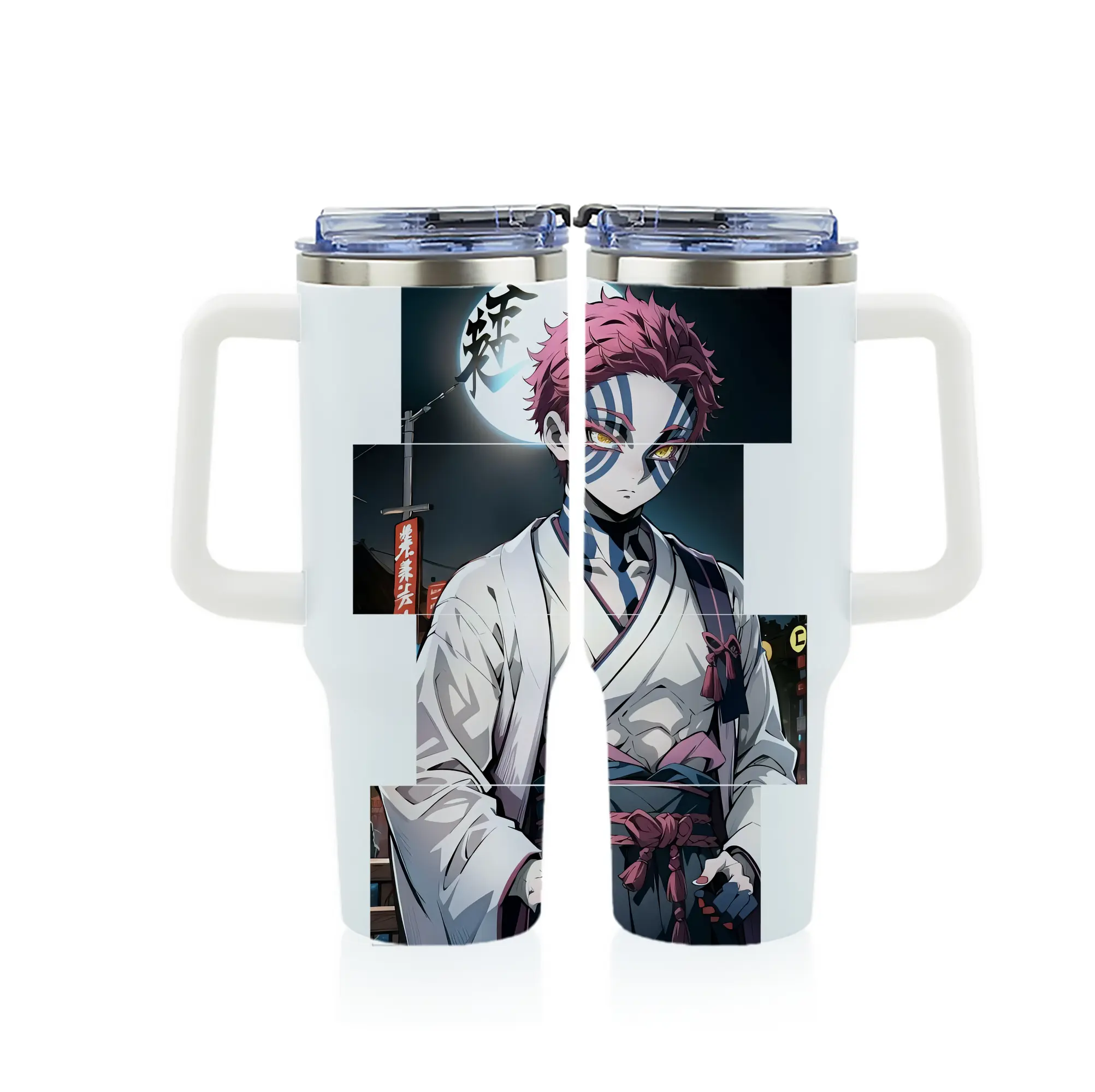 鬼滅の刃 グッズ,猗窩座 - 1200mL フルプリント車用タンブラー ・ 304ステンレス 内側 ・ 201ステンレス 外側 ・ 保温 保冷 ・ 通勤 ドライブ アウトドア用