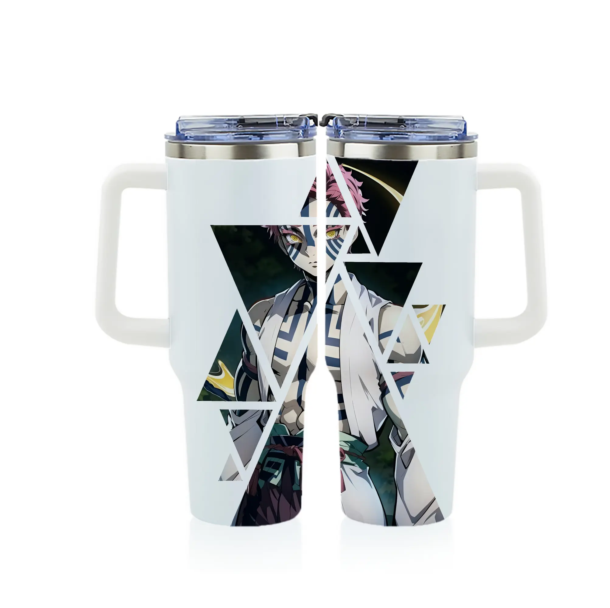 鬼滅の刃 グッズ,猗窩座 - 1200mL フルプリント車用タンブラー ・ 304ステンレス 内側 ・ 201ステンレス 外側 ・ 保温 保冷 ・ 通勤 ドライブ アウトドア用