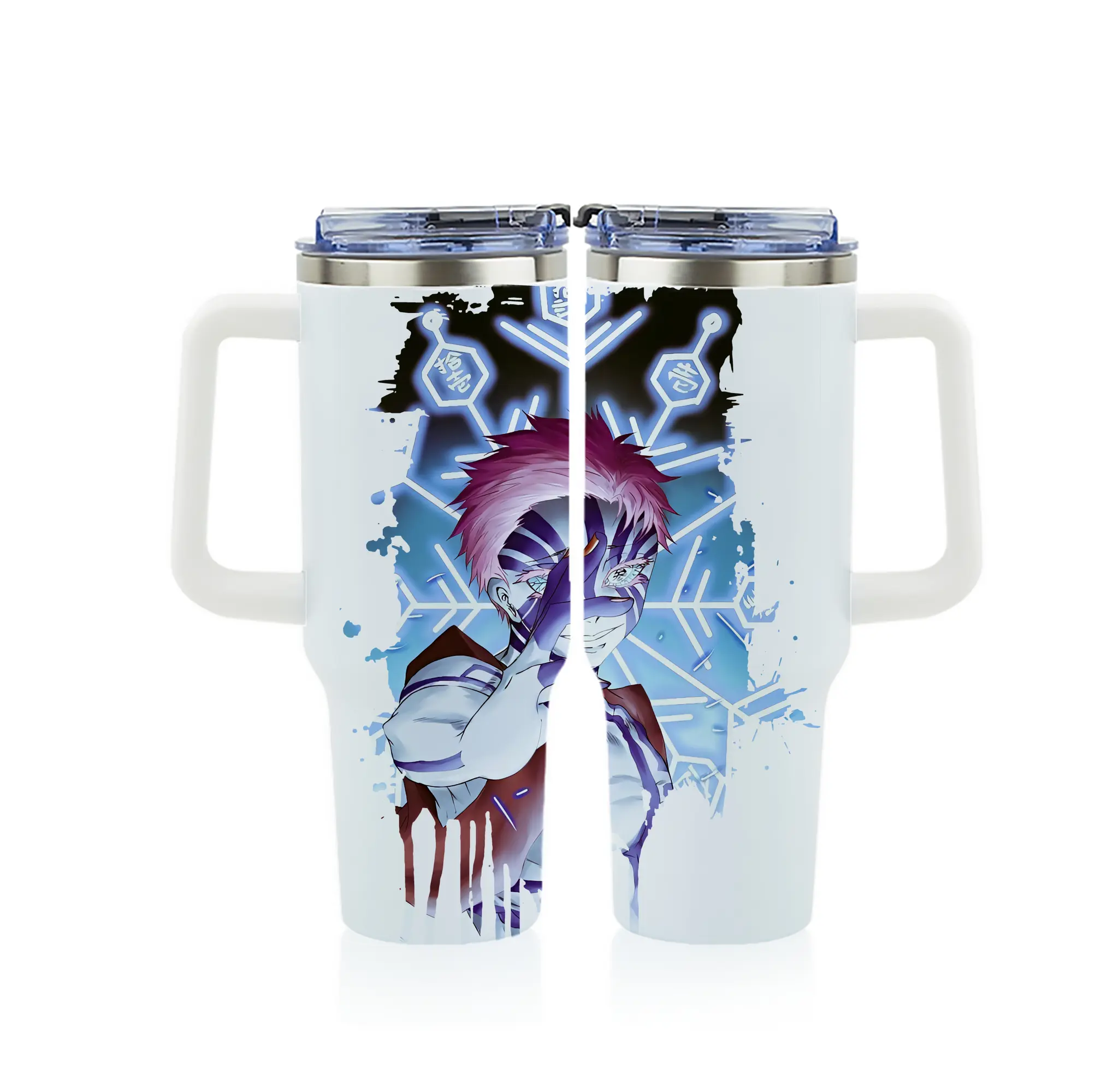 鬼滅の刃 グッズ,猗窩座 - 1200mL フルプリント車用タンブラー ・ 304ステンレス 内側 ・ 201ステンレス 外側 ・ 保温 保冷 ・ 通勤 ドライブ アウトドア用