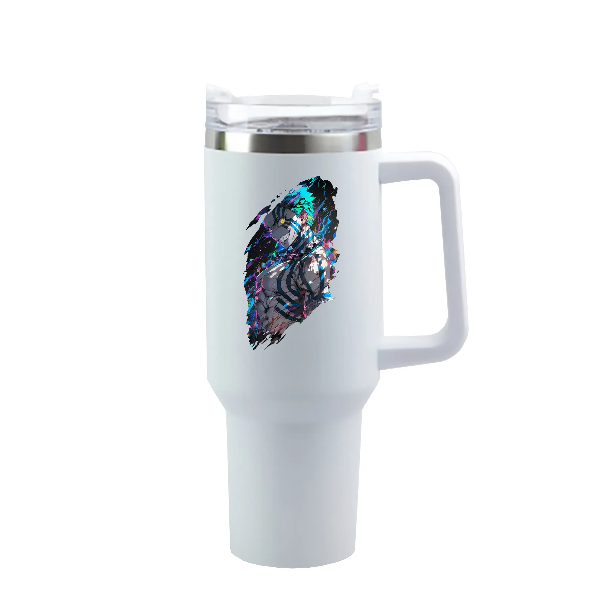 鬼滅の刃 グッズ,猗窩座 - 1200mL 車用タンブラー ・ クリスタルステッカー ・ 304ステンレス 内側 ・ 201ステンレス 外側 ・ 保温 保冷 ・ ハンドル＆ストロー付き ・ 通勤 ドライブ アウトドア用