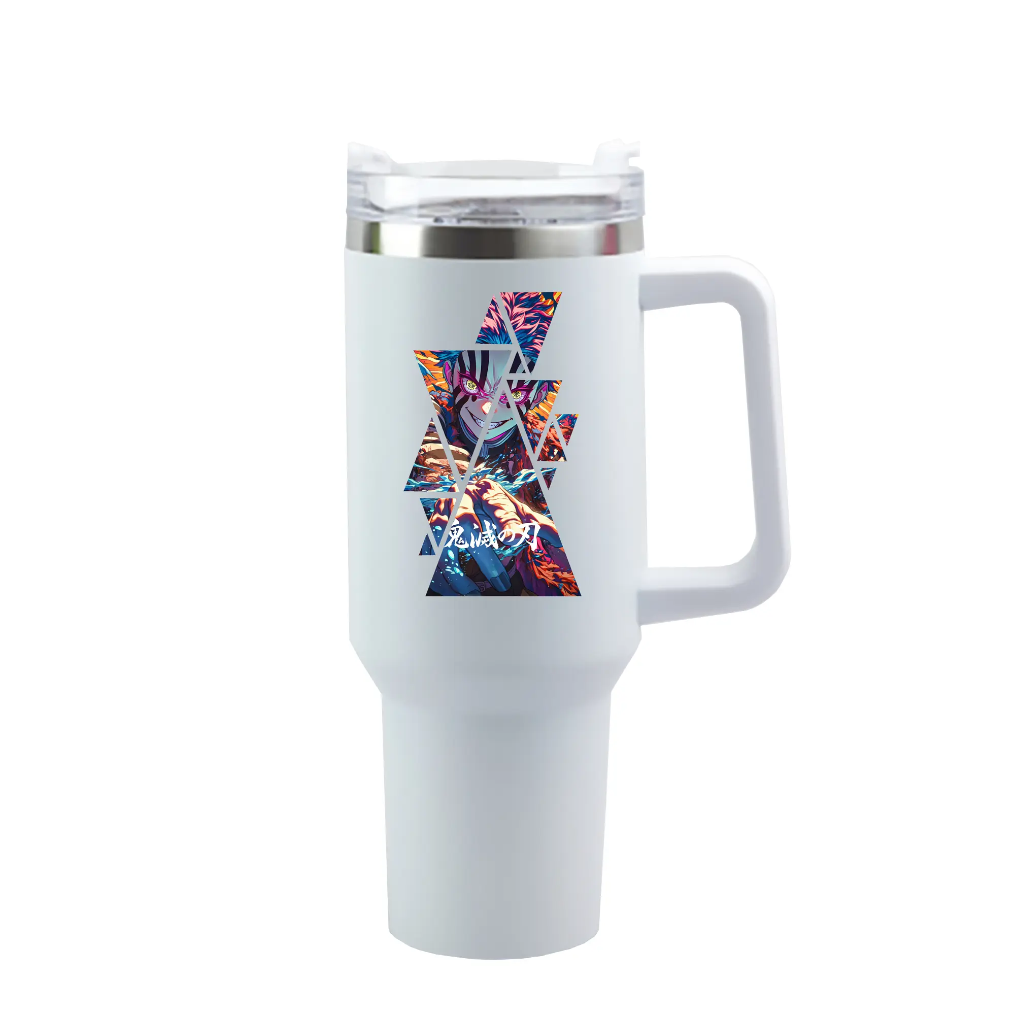 鬼滅の刃 グッズ,猗窩座 - 1200mL 車用タンブラー ・ クリスタルステッカー ・ 304ステンレス 内側 ・ 201ステンレス 外側 ・ 保温 保冷 ・ ハンドル＆ストロー付き ・ 通勤 ドライブ アウトドア用