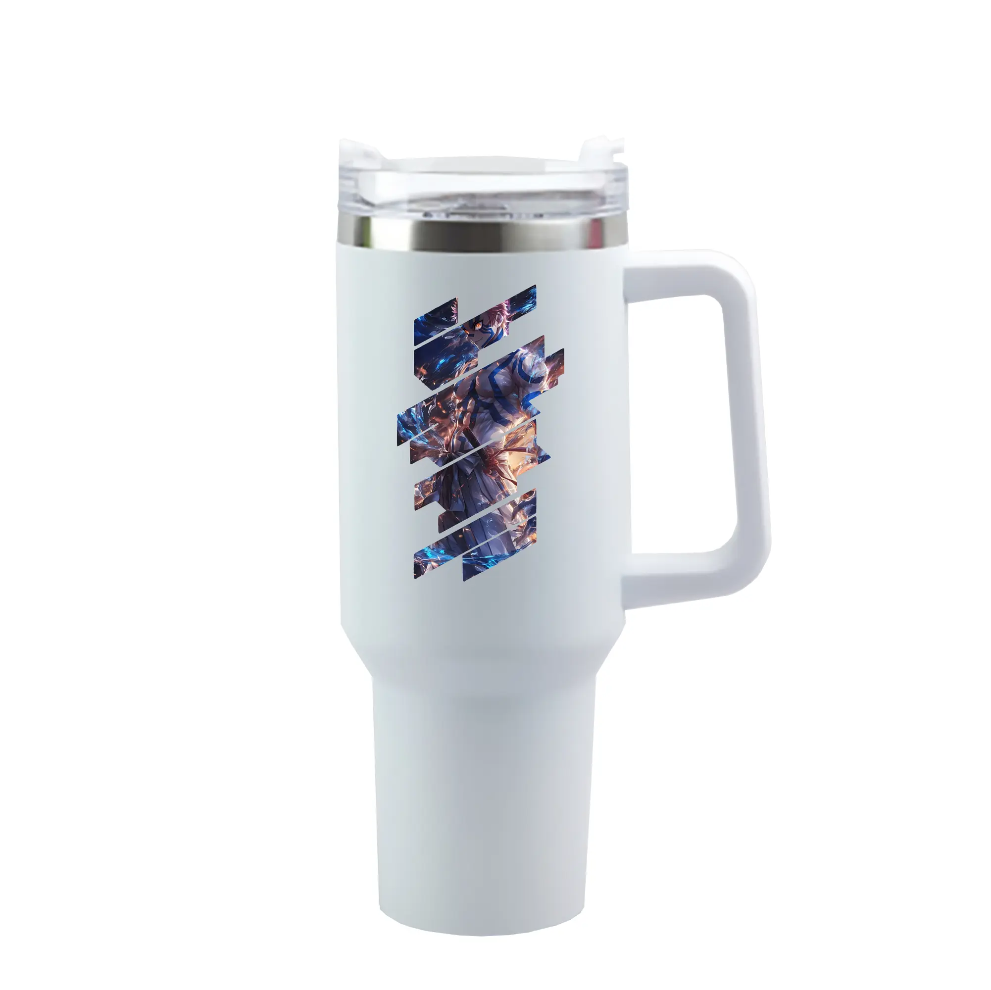 鬼滅の刃 グッズ,猗窩座 - 1200mL 車用タンブラー ・ クリスタルステッカー ・ 304ステンレス 内側 ・ 201ステンレス 外側 ・ 保温 保冷 ・ ハンドル＆ストロー付き ・ 通勤 ドライブ アウトドア用