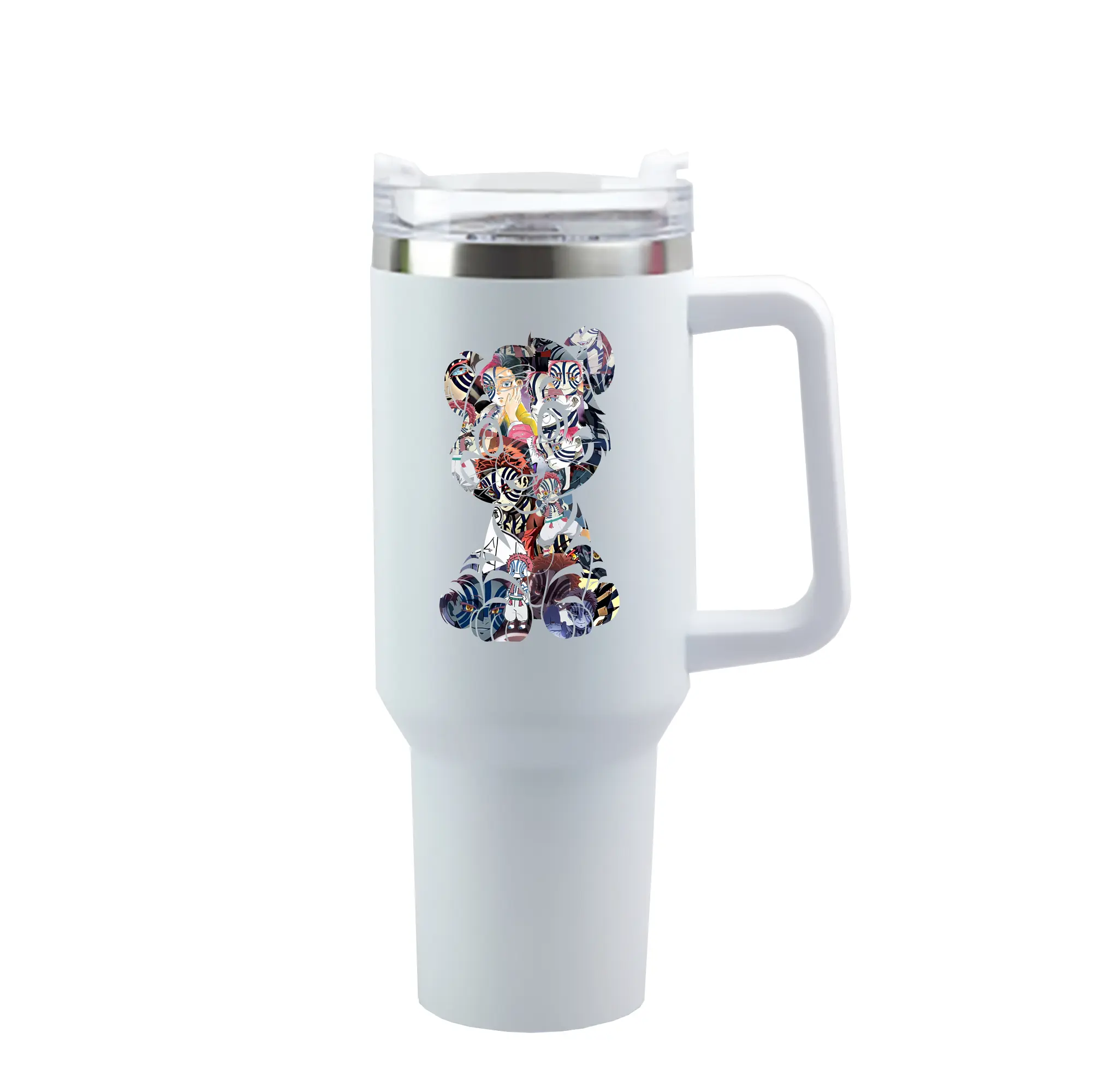 鬼滅の刃 グッズ,猗窩座 - 1200mL 車用タンブラー ・ クリスタルステッカー ・ 304ステンレス 内側 ・ 201ステンレス 外側 ・ 保温 保冷 ・ ハンドル＆ストロー付き ・ 通勤 ドライブ アウトドア用