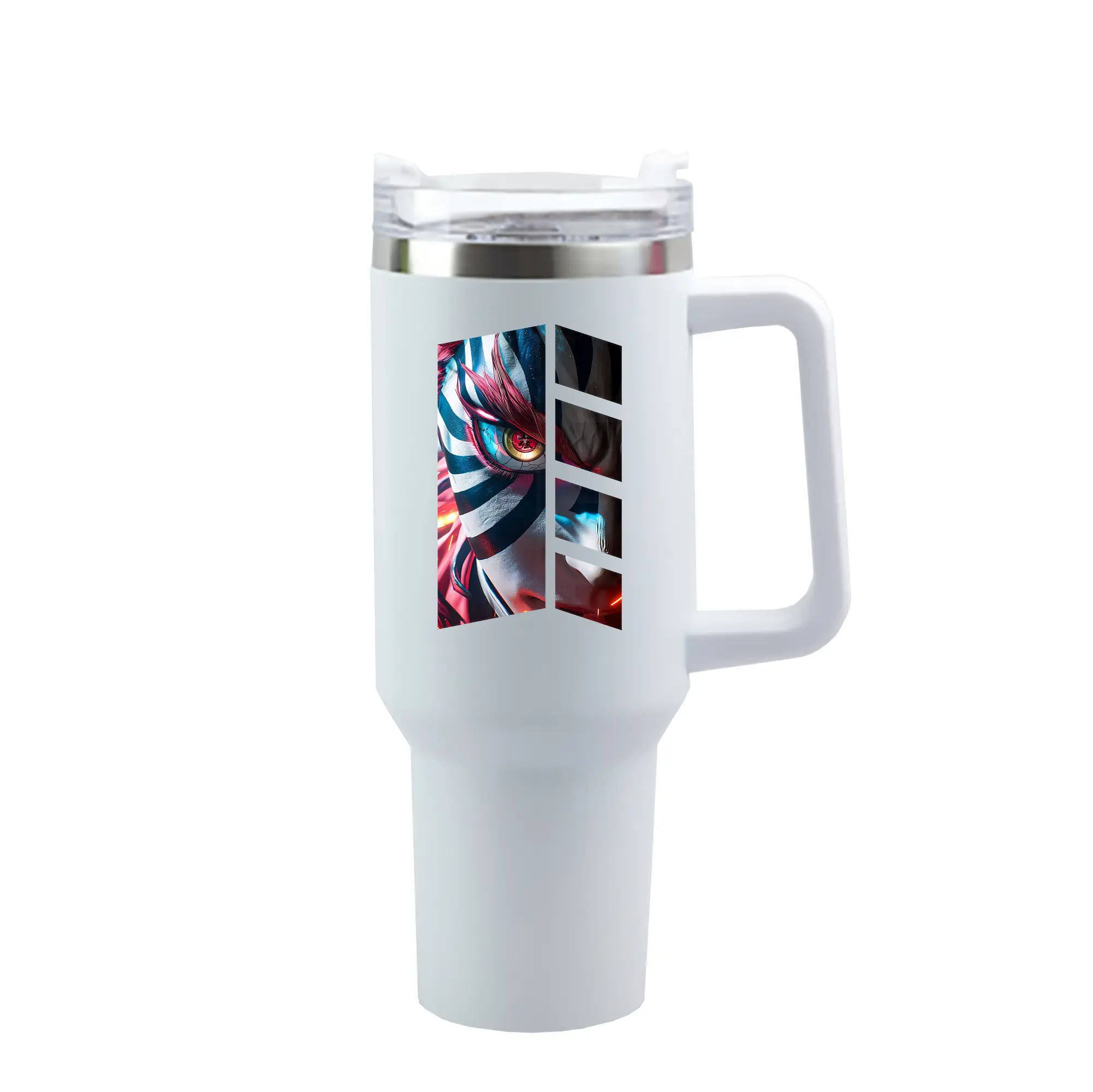 鬼滅の刃 グッズ,猗窩座 - 1200mL 車用タンブラー ・ クリスタルステッカー ・ 304ステンレス 内側 ・ 201ステンレス 外側 ・ 保温 保冷 ・ ハンドル＆ストロー付き ・ 通勤 ドライブ アウトドア用