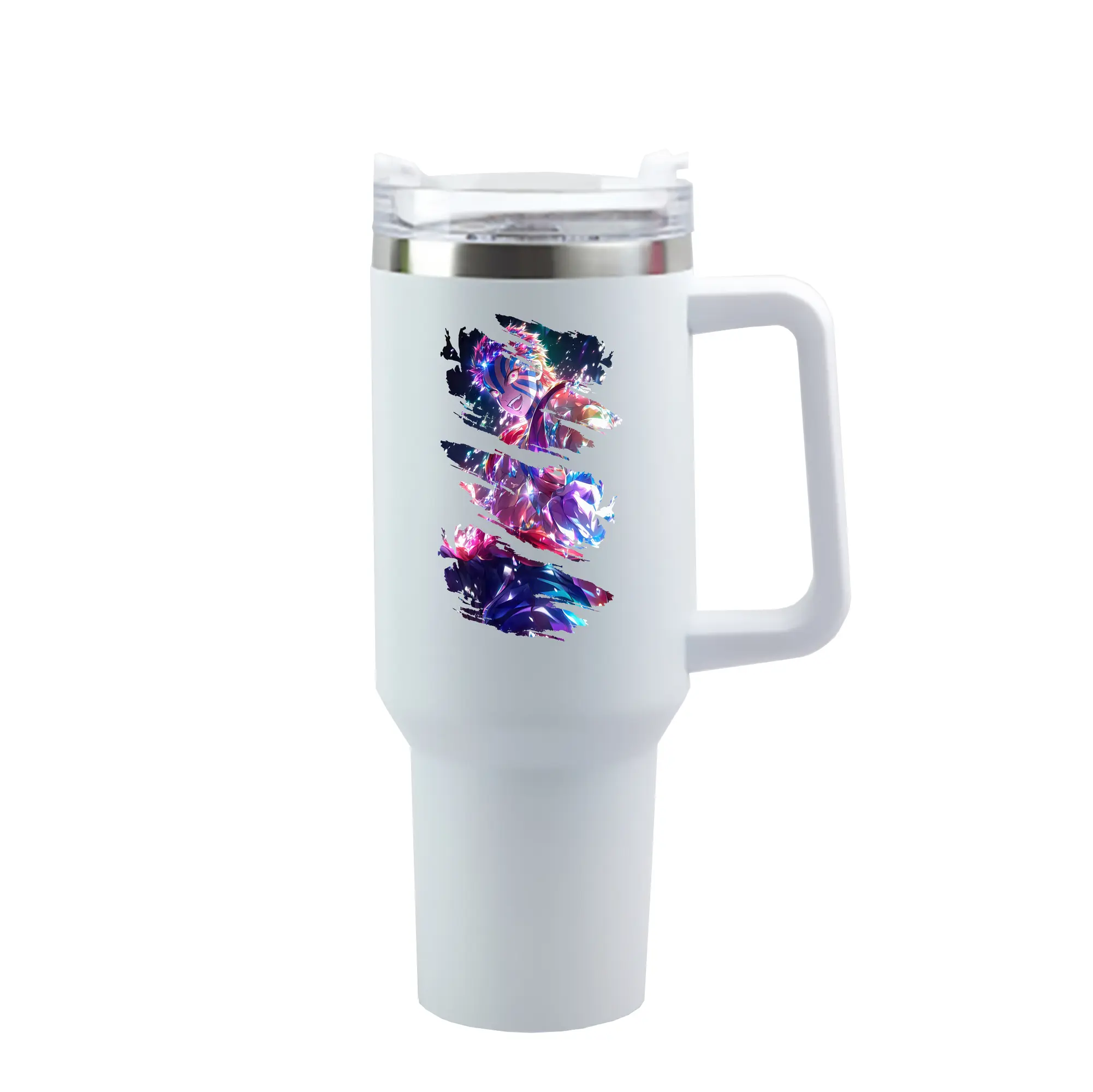 鬼滅の刃 グッズ,猗窩座 - 1200mL 車用タンブラー ・ クリスタルステッカー ・ 304ステンレス 内側 ・ 201ステンレス 外側 ・ 保温 保冷 ・ ハンドル＆ストロー付き ・ 通勤 ドライブ アウトドア用