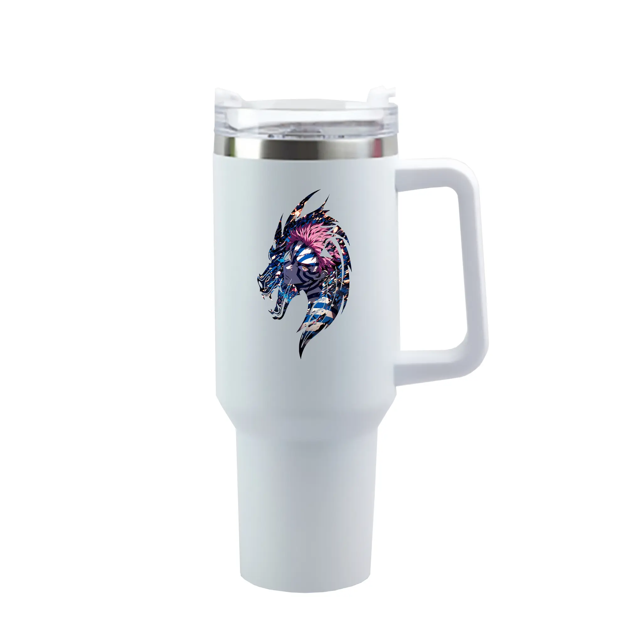 鬼滅の刃 グッズ,猗窩座 - 1200mL 車用タンブラー ・ クリスタルステッカー ・ 304ステンレス 内側 ・ 201ステンレス 外側 ・ 保温 保冷 ・ ハンドル＆ストロー付き ・ 通勤 ドライブ アウトドア用