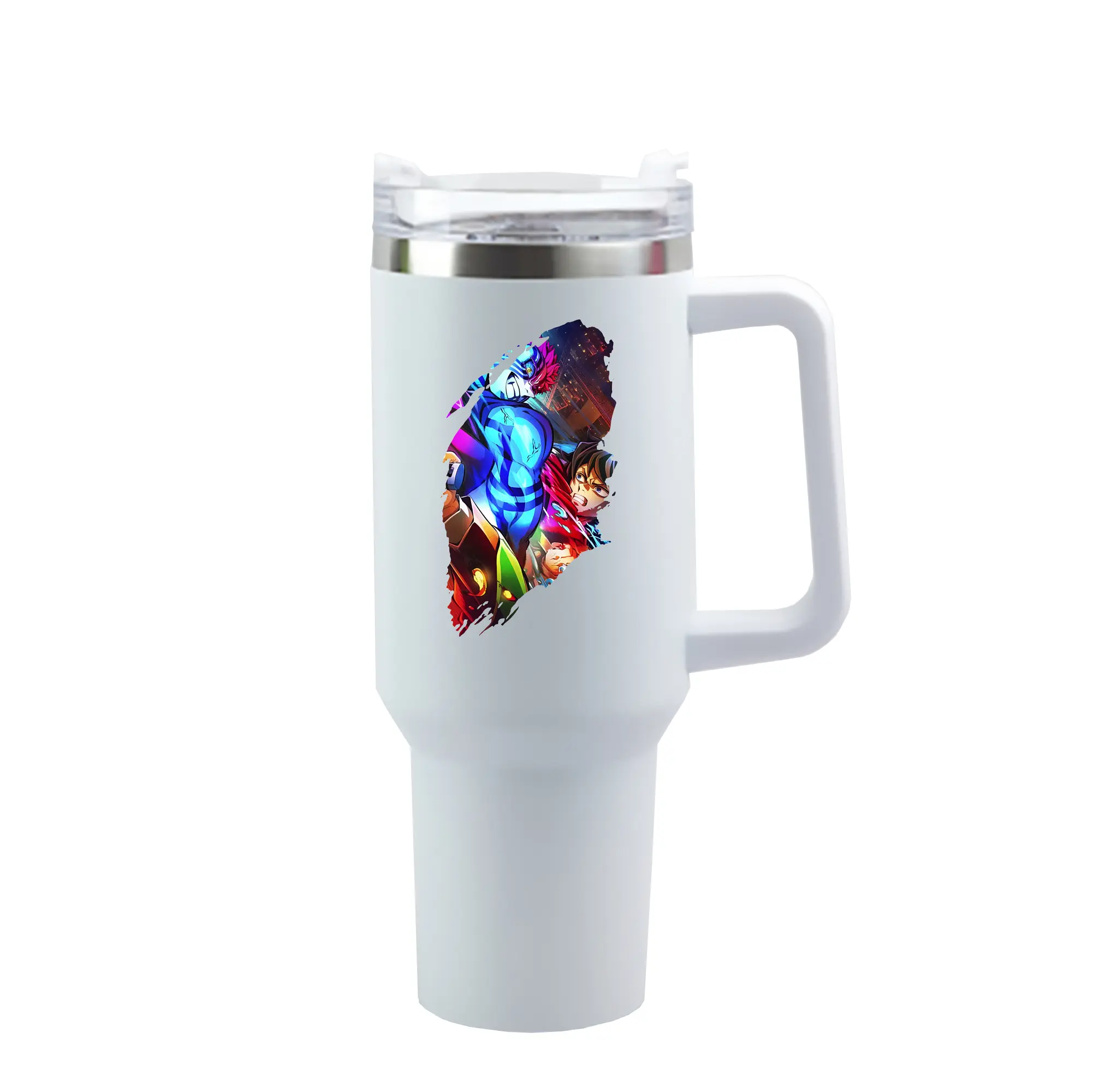 鬼滅の刃 グッズ,猗窩座 - 1200mL 車用タンブラー ・ クリスタルステッカー ・ 304ステンレス 内側 ・ 201ステンレス 外側 ・ 保温 保冷 ・ ハンドル＆ストロー付き ・ 通勤 ドライブ アウトドア用