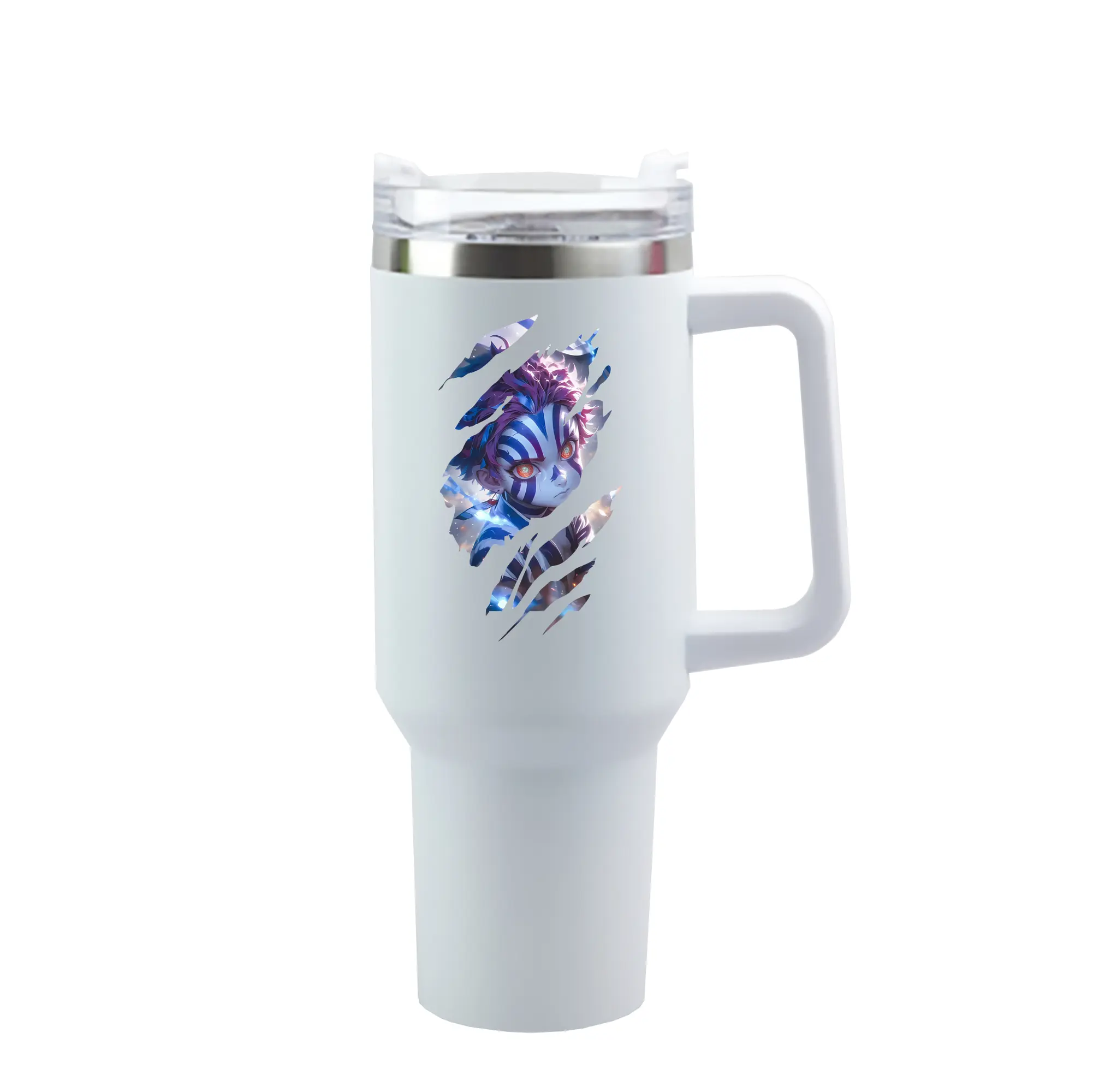 鬼滅の刃 グッズ,猗窩座 - 1200mL 車用タンブラー ・ クリスタルステッカー ・ 304ステンレス 内側 ・ 201ステンレス 外側 ・ 保温 保冷 ・ ハンドル＆ストロー付き ・ 通勤 ドライブ アウトドア用