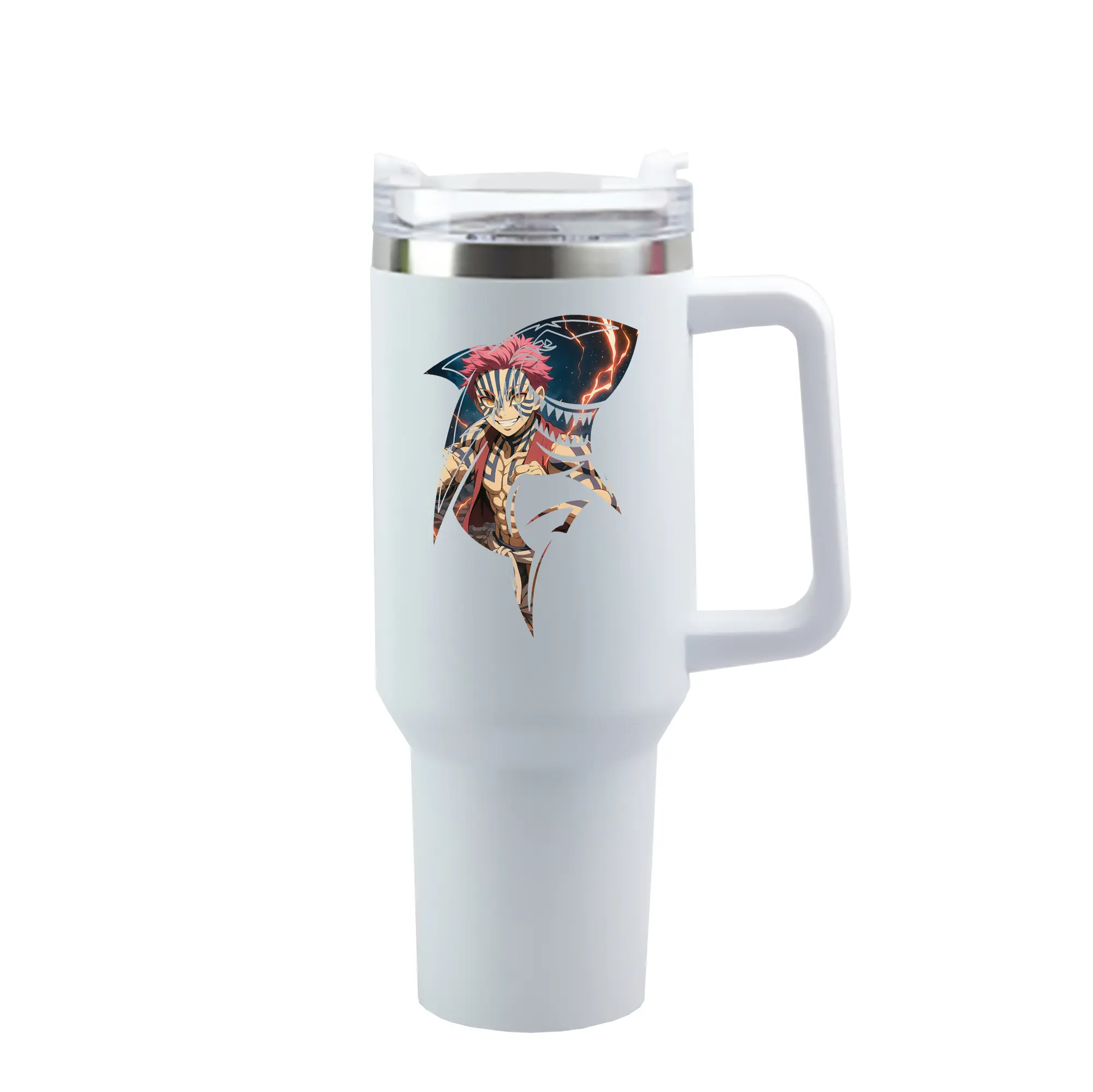 鬼滅の刃 グッズ,猗窩座 - 1200mL 車用タンブラー ・ クリスタルステッカー ・ 304ステンレス 内側 ・ 201ステンレス 外側 ・ 保温 保冷 ・ ハンドル＆ストロー付き ・ 通勤 ドライブ アウトドア用