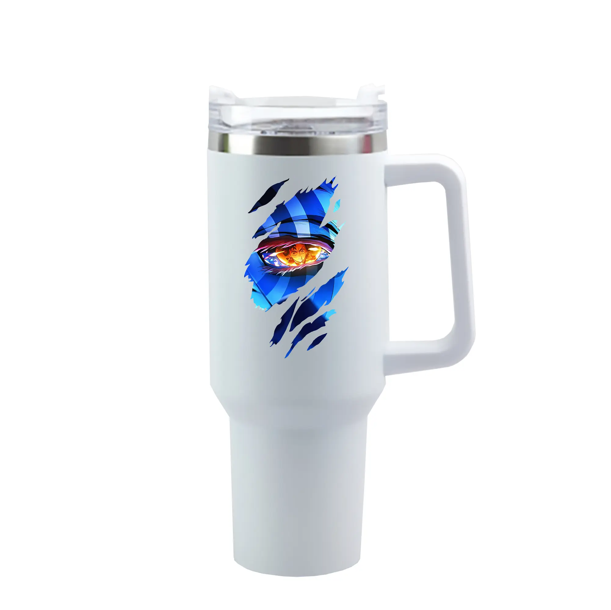 鬼滅の刃 グッズ,猗窩座 - 1200mL 車用タンブラー ・ クリスタルステッカー ・ 304ステンレス 内側 ・ 201ステンレス 外側 ・ 保温 保冷 ・ ハンドル＆ストロー付き ・ 通勤 ドライブ アウトドア用