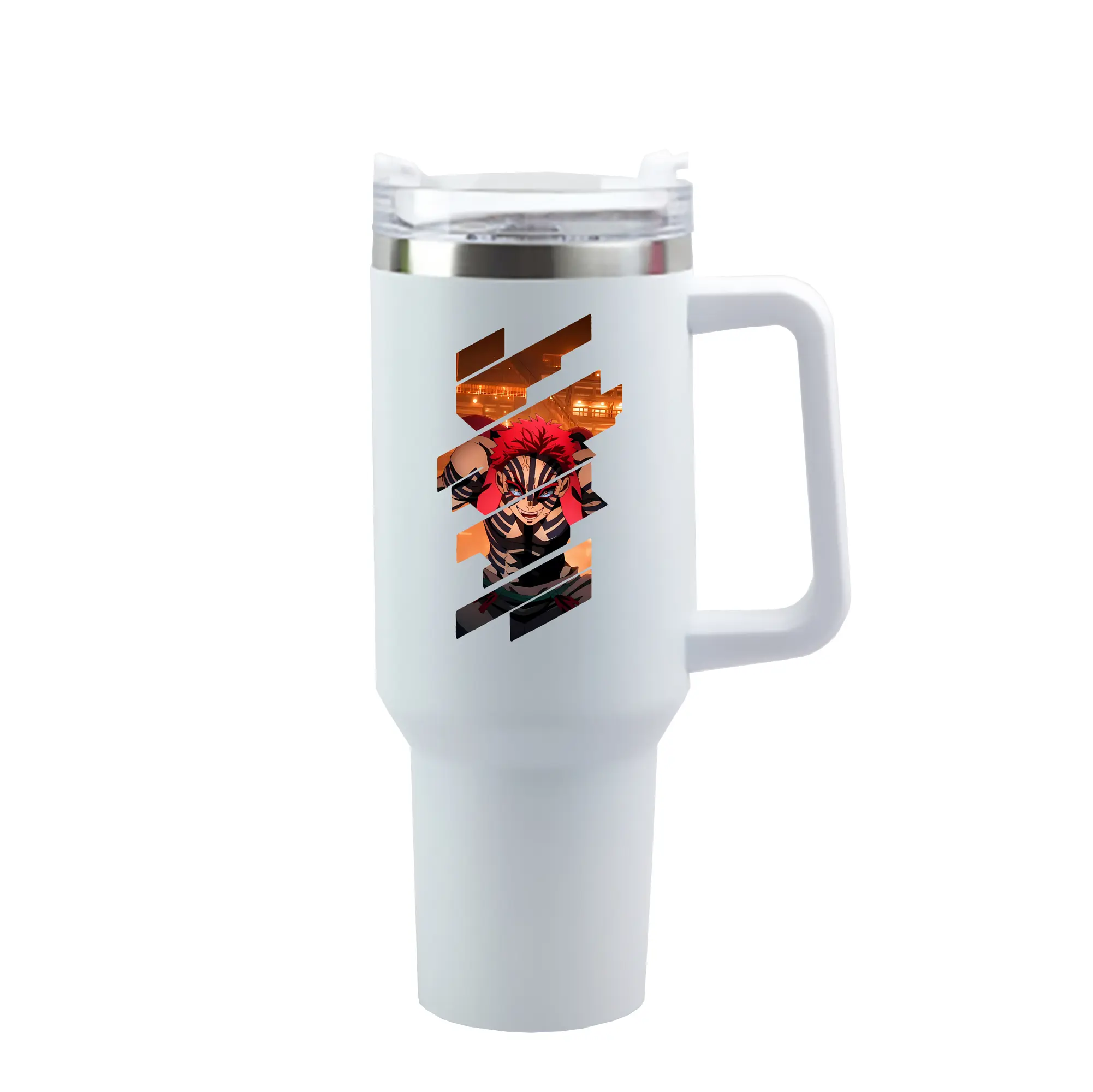 鬼滅の刃 グッズ,猗窩座 - 1200mL 車用タンブラー ・ クリスタルステッカー ・ 304ステンレス 内側 ・ 201ステンレス 外側 ・ 保温 保冷 ・ ハンドル＆ストロー付き ・ 通勤 ドライブ アウトドア用