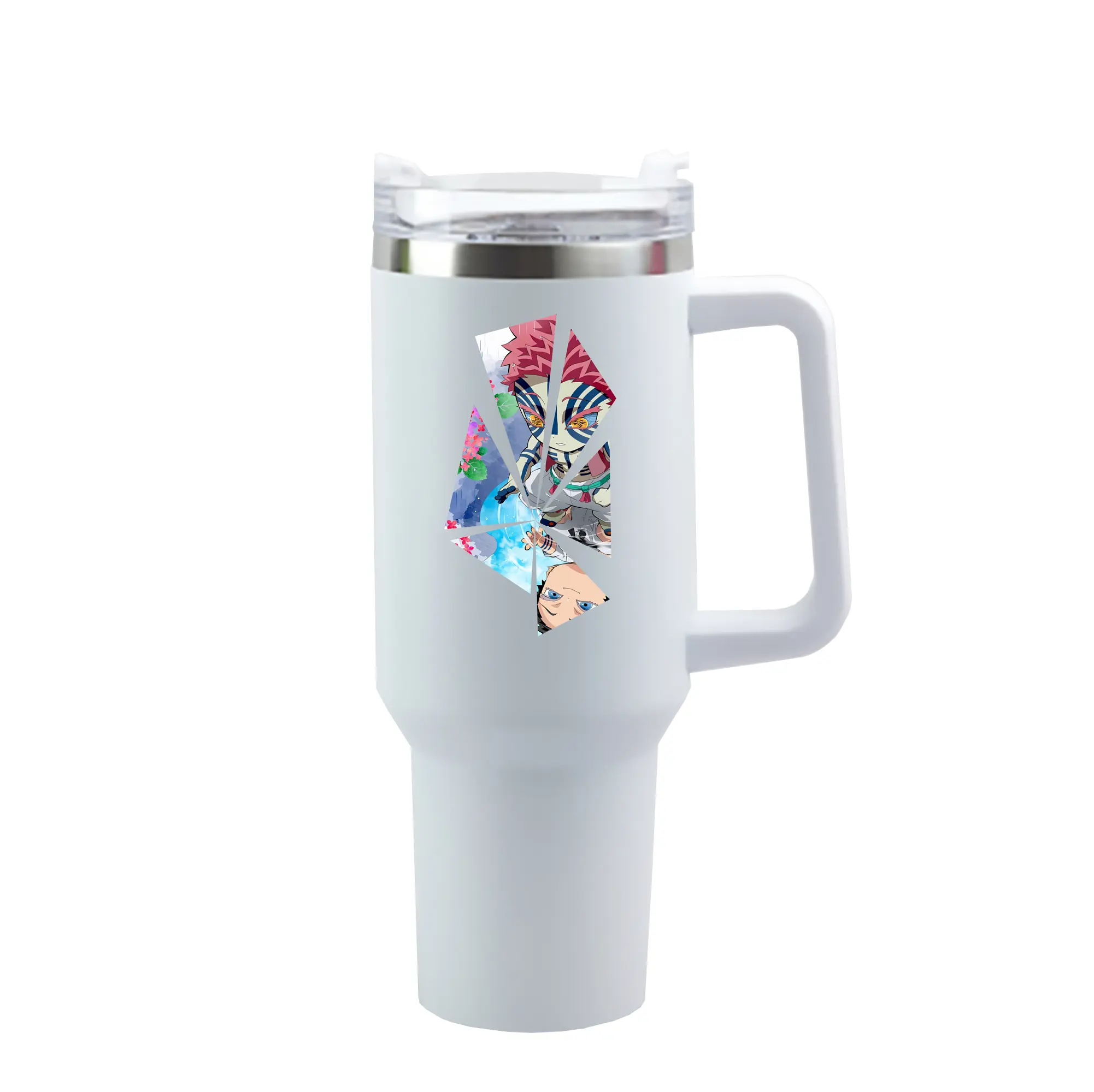 鬼滅の刃 グッズ,猗窩座 - 1200mL 車用タンブラー ・ クリスタルステッカー ・ 304ステンレス 内側 ・ 201ステンレス 外側 ・ 保温 保冷 ・ ハンドル＆ストロー付き ・ 通勤 ドライブ アウトドア用