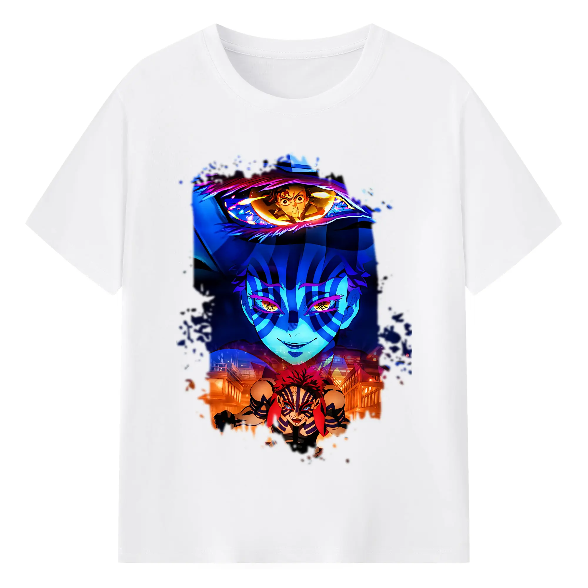 鬼滅の刃 グッズ,猗窩座 - 綿100％ 半袖Tシャツ ・ フロントプリント ・ 快適 通気性 ・ 日常使い 散歩 スポーツ用