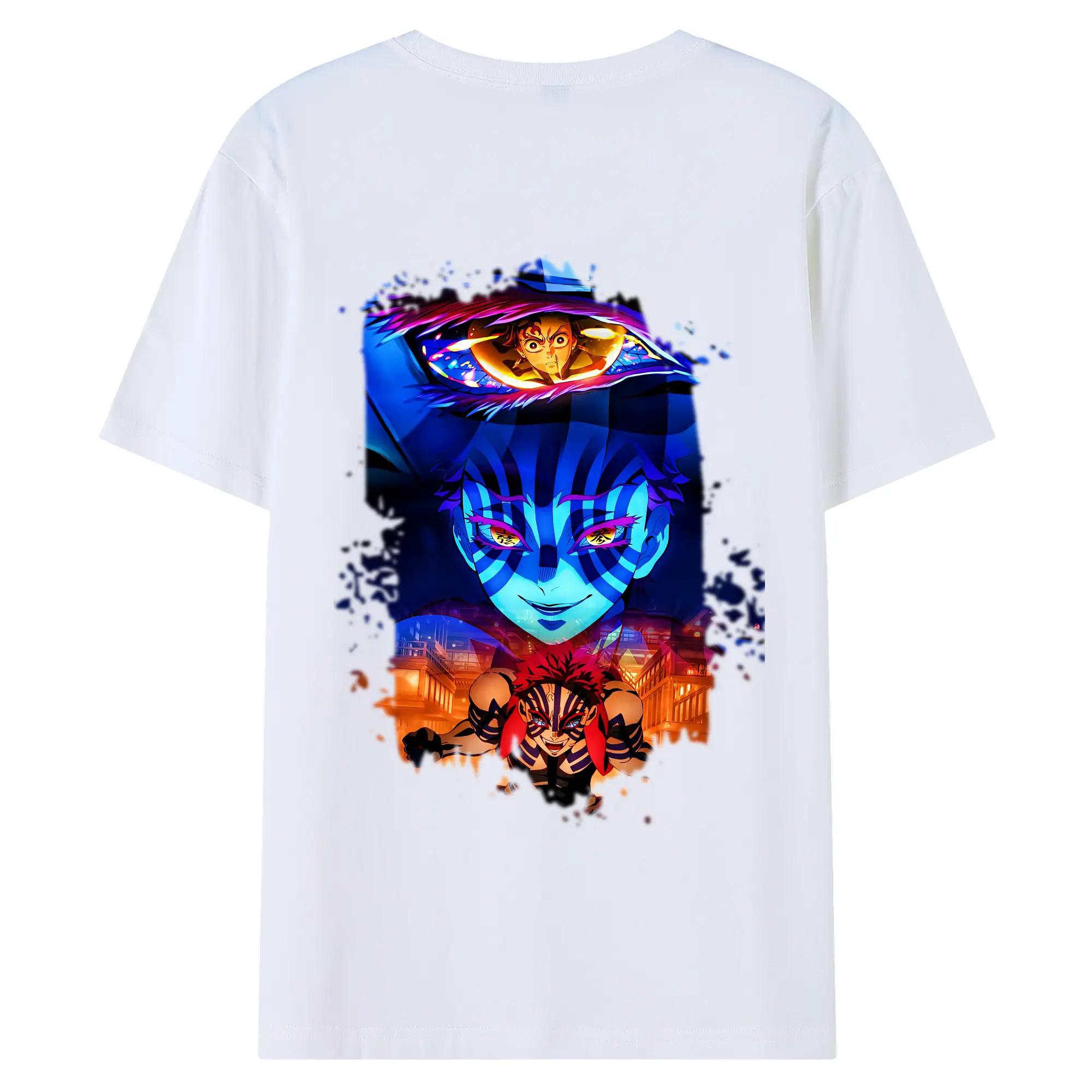 鬼滅の刃 グッズ,猗窩座 - 綿100％ 半袖Tシャツ ・ バックプリント ・ 快適 通気性 ・ 日常使い 散歩 スポーツ用