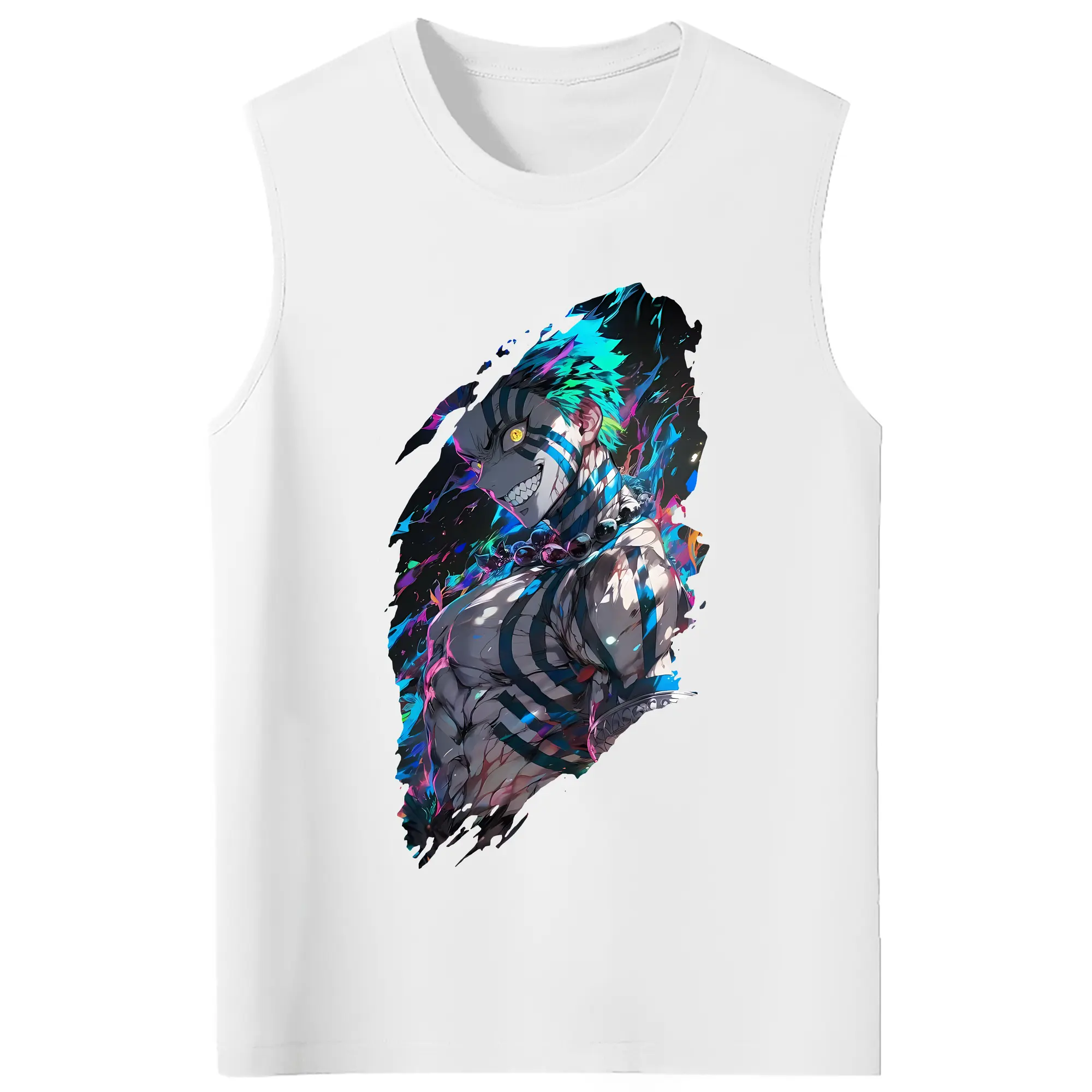 鬼滅の刃 グッズ,猗窩座 - コットン100％ タンクトップ ・ フロントプリント ・ タイトフィット ・ 快適 通気性 ・ スポーツ カジュアル 散歩用