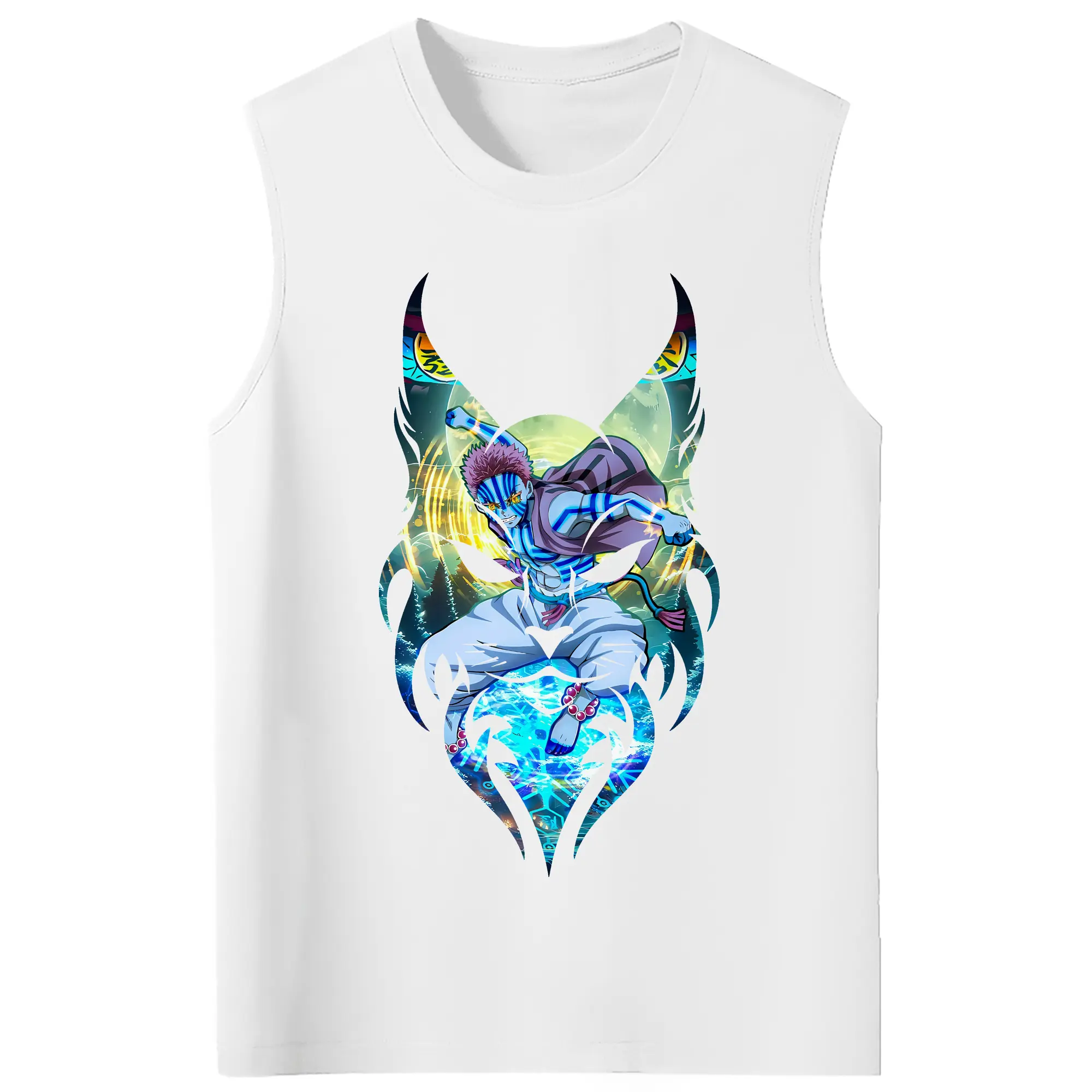 鬼滅の刃 グッズ,猗窩座 - コットン100％ タンクトップ ・ フロントプリント ・ タイトフィット ・ 快適 通気性 ・ スポーツ カジュアル 散歩用