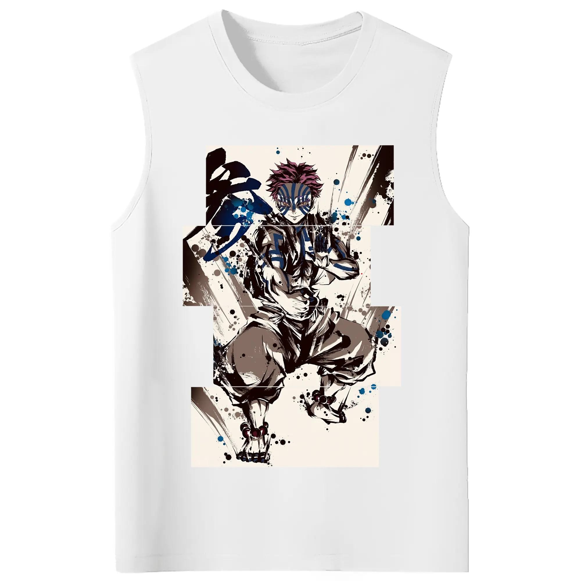 鬼滅の刃 グッズ,猗窩座 - コットン100％ タンクトップ ・ フロントプリント ・ タイトフィット ・ 快適 通気性 ・ スポーツ カジュアル 散歩用