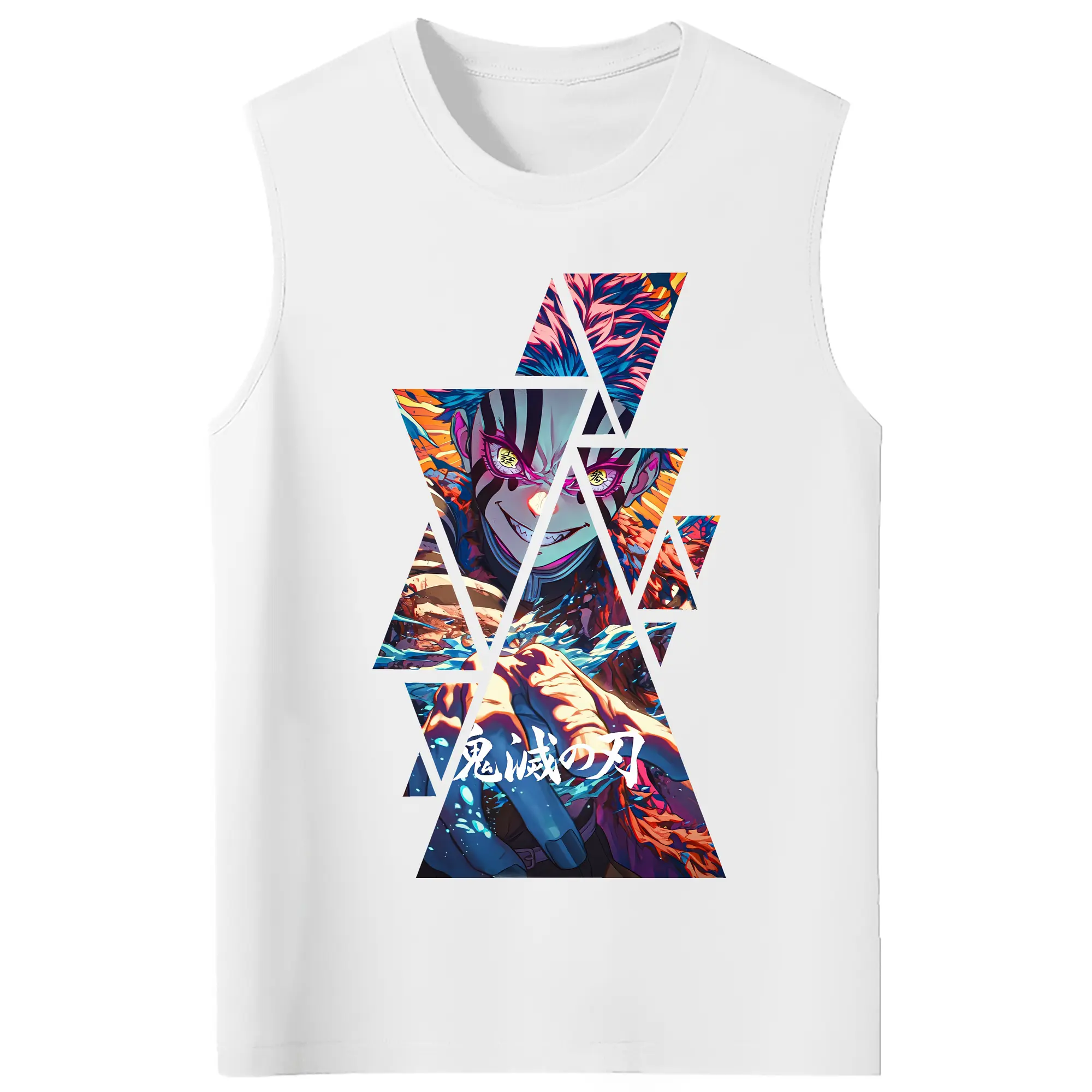 鬼滅の刃 グッズ,猗窩座 - コットン100％ タンクトップ ・ フロントプリント ・ タイトフィット ・ 快適 通気性 ・ スポーツ カジュアル 散歩用