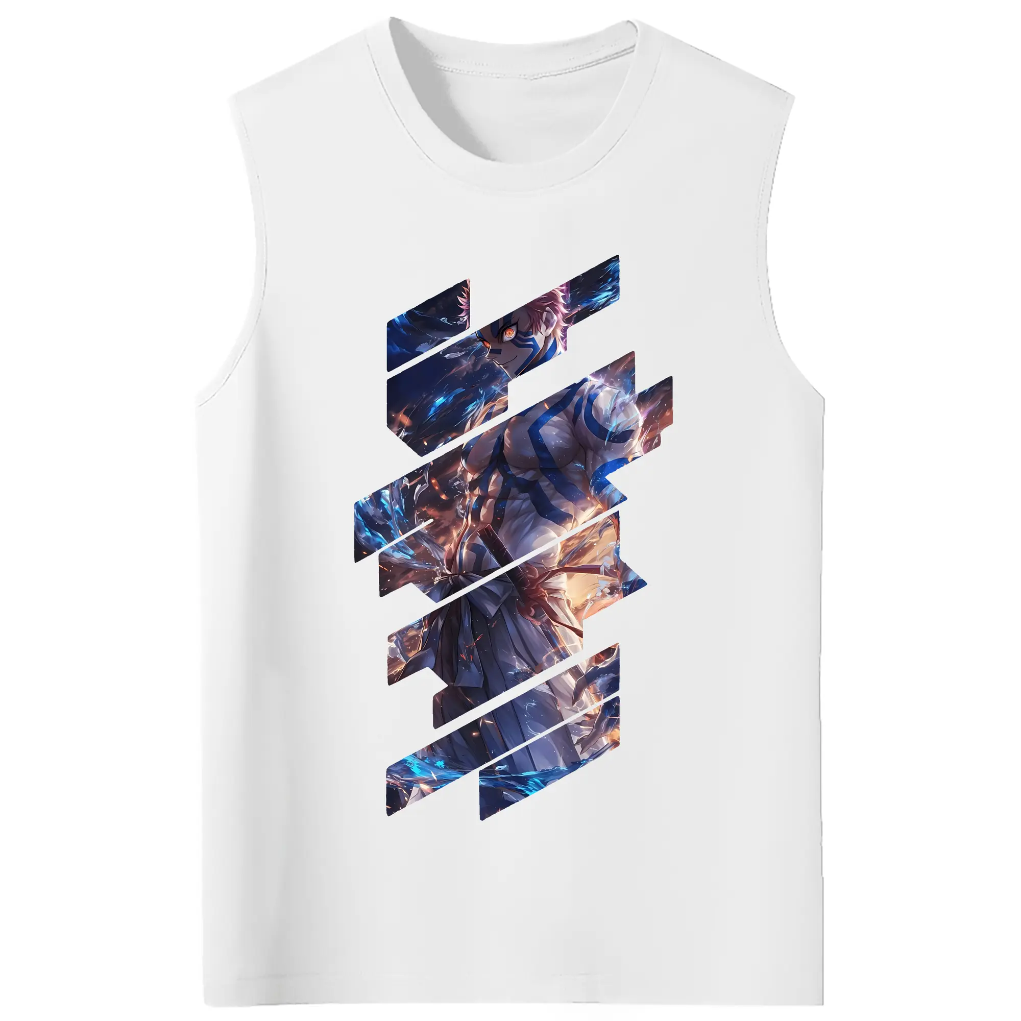 鬼滅の刃 グッズ,猗窩座 - コットン100％ タンクトップ ・ フロントプリント ・ タイトフィット ・ 快適 通気性 ・ スポーツ カジュアル 散歩用