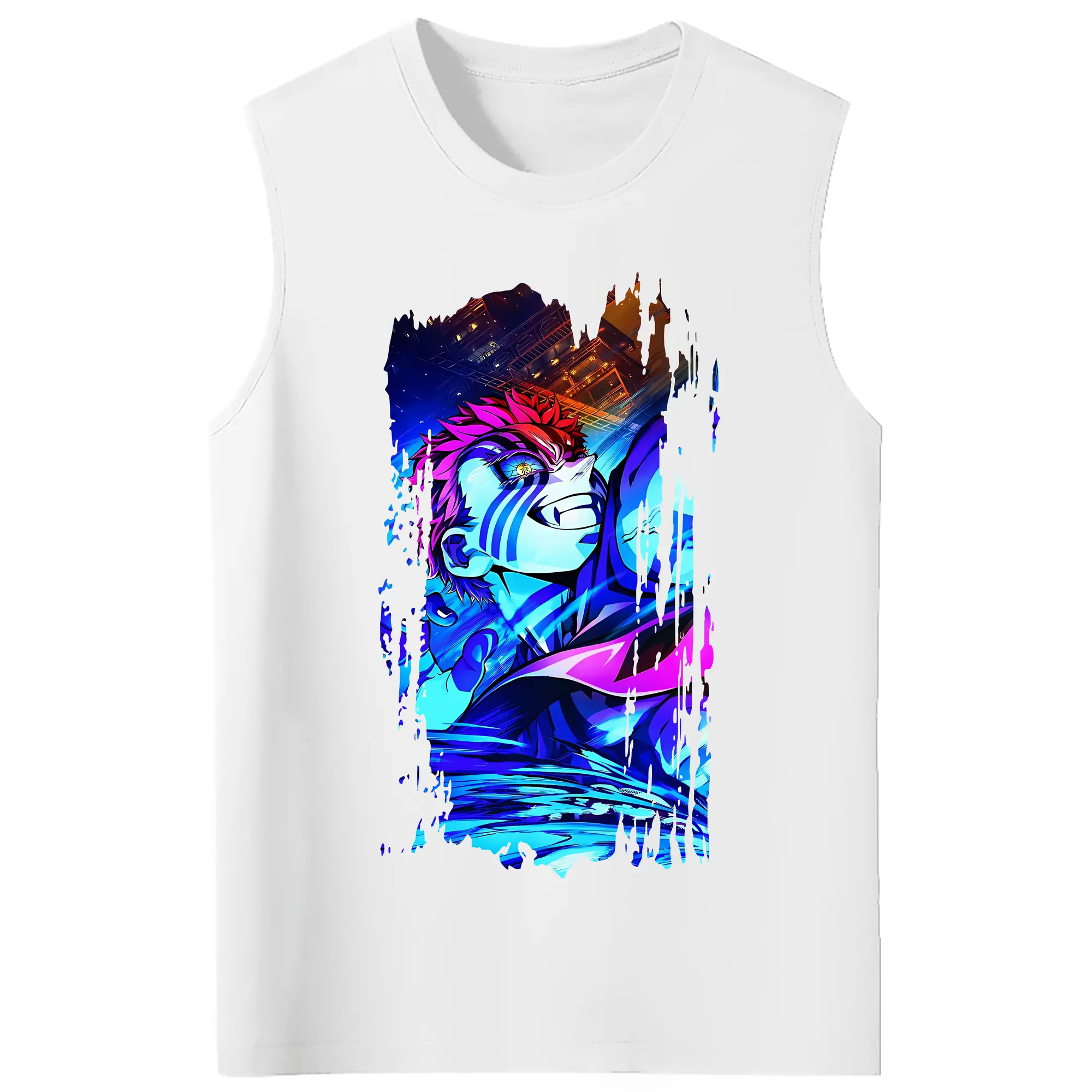 鬼滅の刃 グッズ,猗窩座 - コットン100％ タンクトップ ・ フロントプリント ・ タイトフィット ・ 快適 通気性 ・ スポーツ カジュアル 散歩用