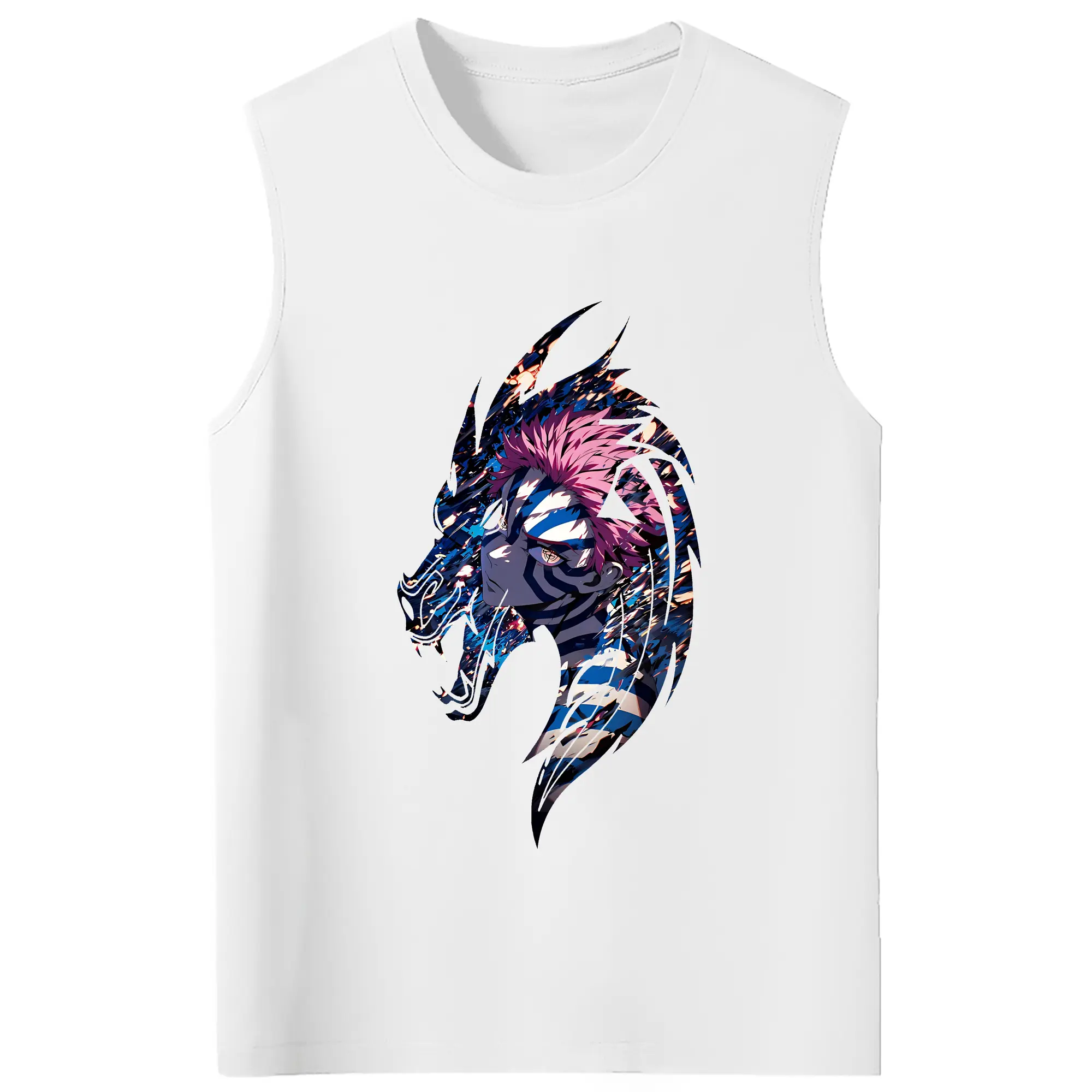 鬼滅の刃 グッズ,猗窩座 - コットン100％ タンクトップ ・ フロントプリント ・ タイトフィット ・ 快適 通気性 ・ スポーツ カジュアル 散歩用