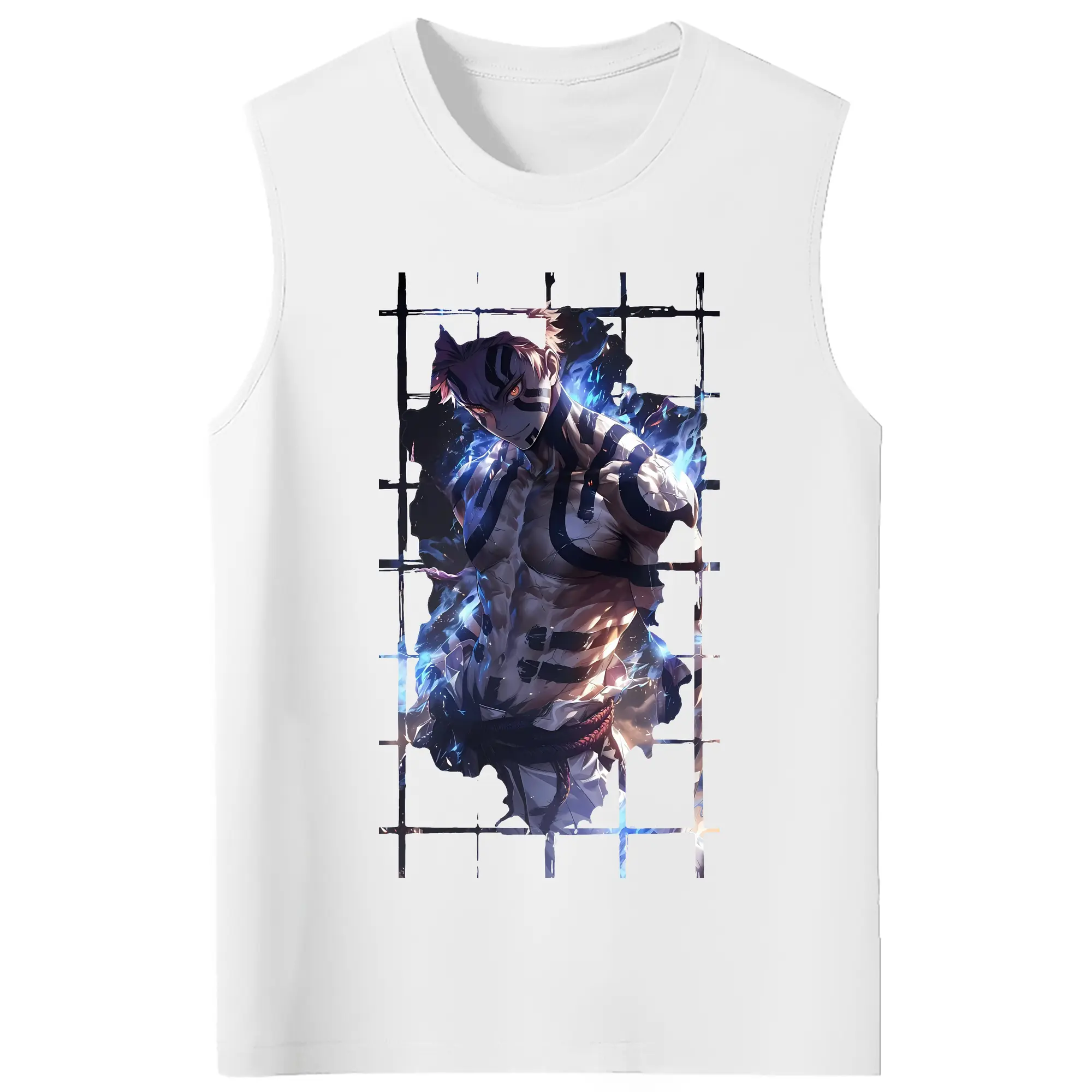 鬼滅の刃 グッズ,猗窩座 - コットン100％ タンクトップ ・ フロントプリント ・ タイトフィット ・ 快適 通気性 ・ スポーツ カジュアル 散歩用