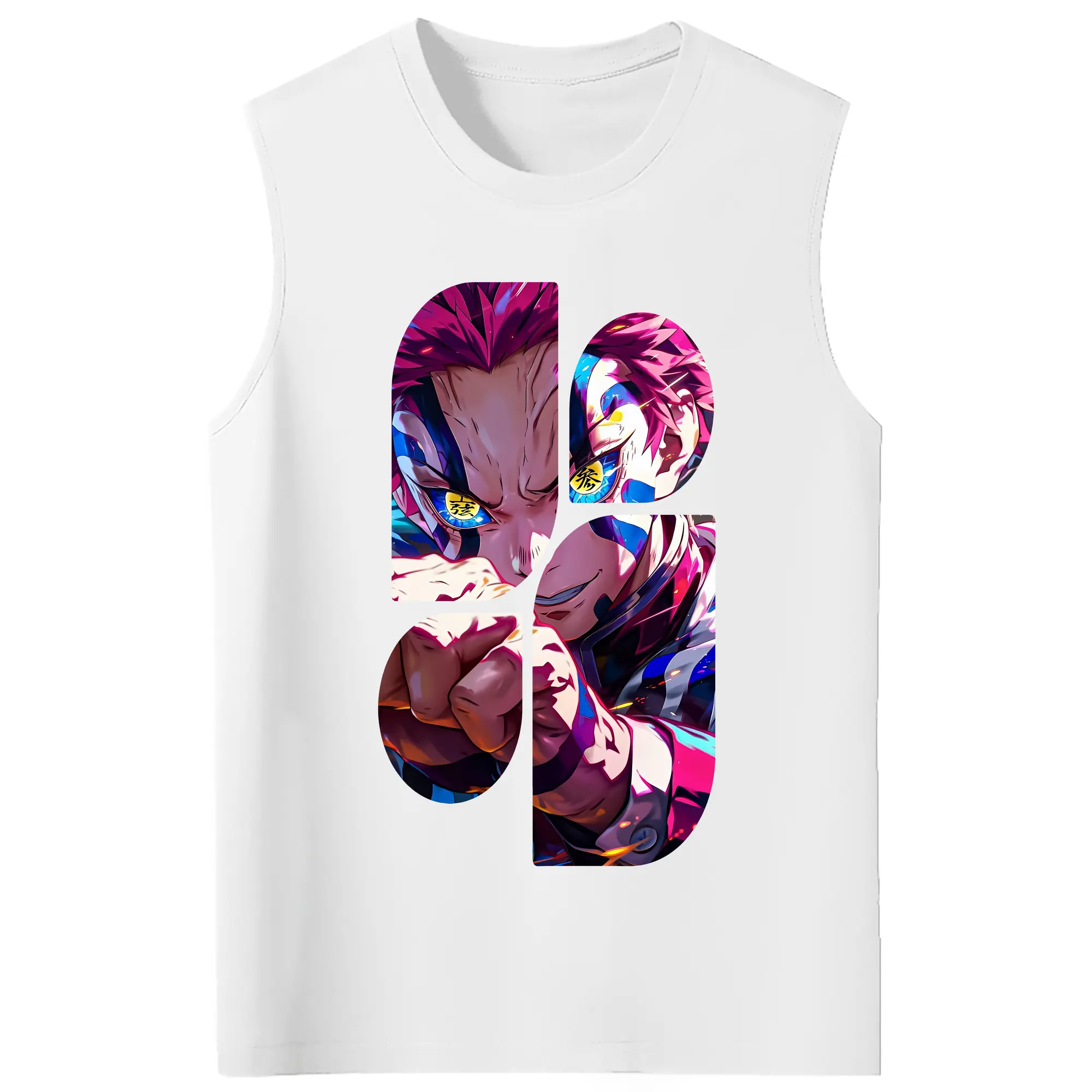 鬼滅の刃 グッズ,猗窩座 - コットン100％ タンクトップ ・ フロントプリント ・ タイトフィット ・ 快適 通気性 ・ スポーツ カジュアル 散歩用
