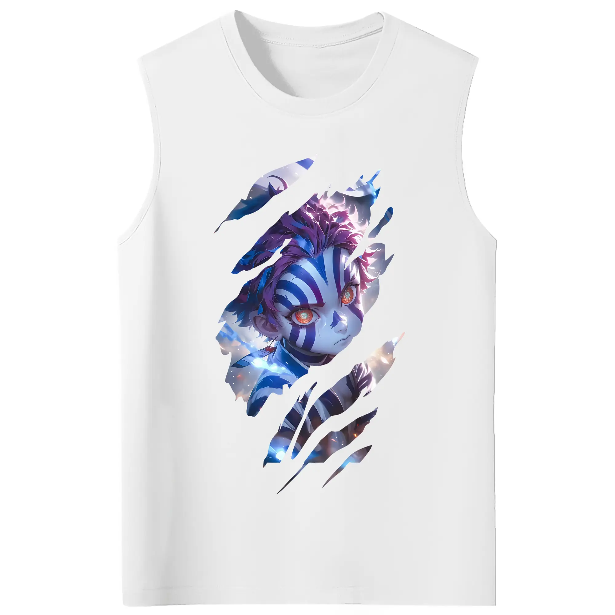 鬼滅の刃 グッズ,猗窩座 - コットン100％ タンクトップ ・ フロントプリント ・ タイトフィット ・ 快適 通気性 ・ スポーツ カジュアル 散歩用