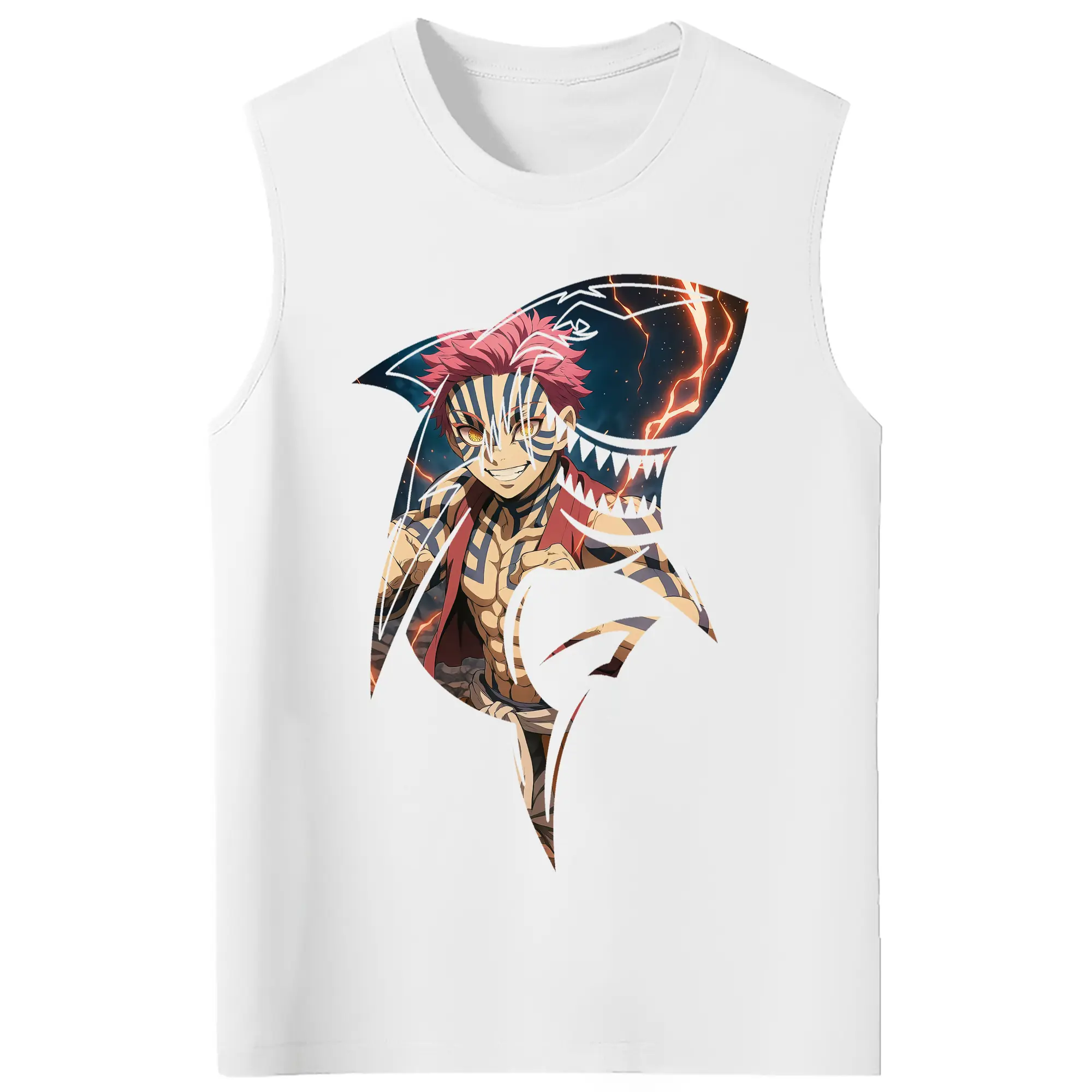 鬼滅の刃 グッズ,猗窩座 - コットン100％ タンクトップ ・ フロントプリント ・ タイトフィット ・ 快適 通気性 ・ スポーツ カジュアル 散歩用