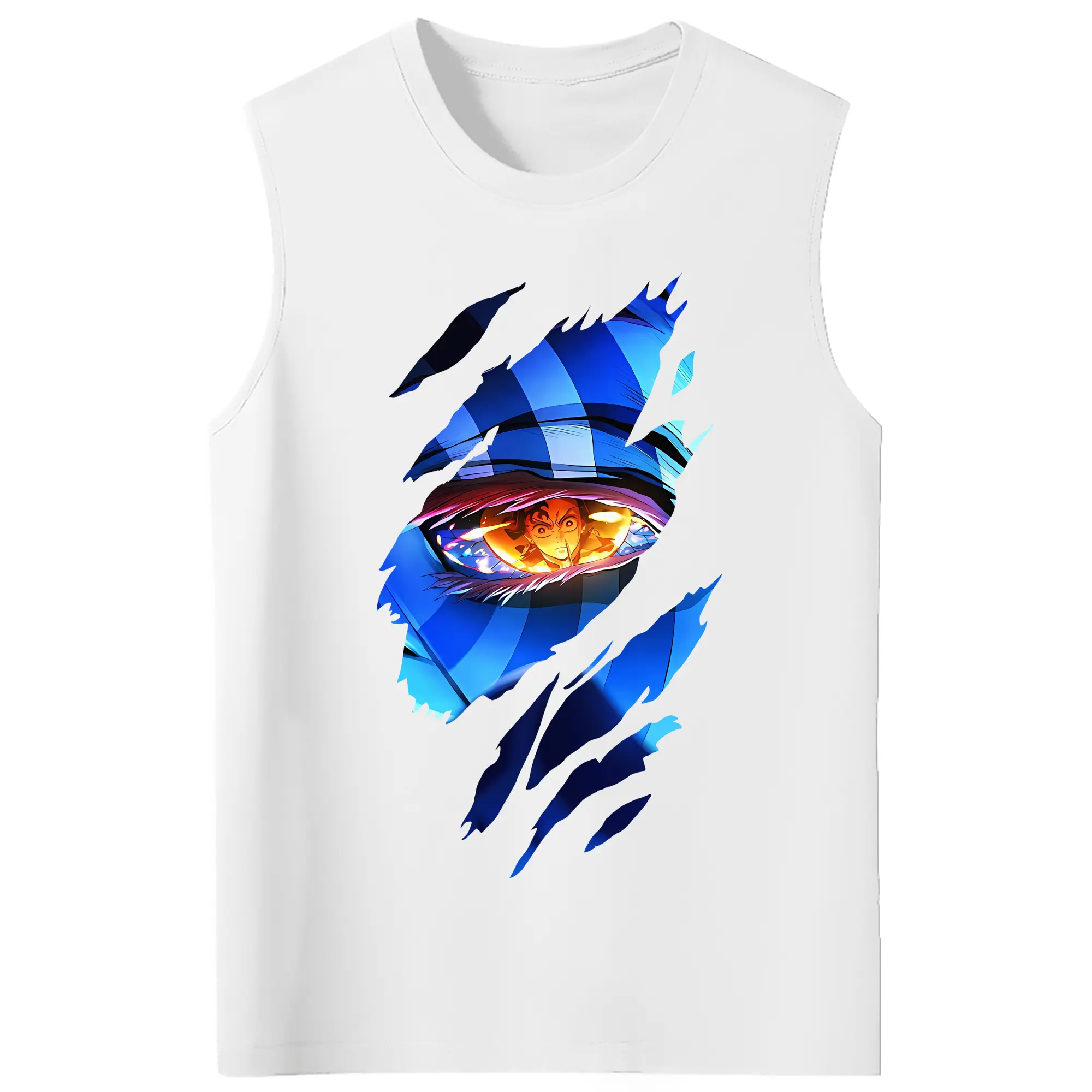 鬼滅の刃 グッズ,猗窩座 - コットン100％ タンクトップ ・ フロントプリント ・ タイトフィット ・ 快適 通気性 ・ スポーツ カジュアル 散歩用