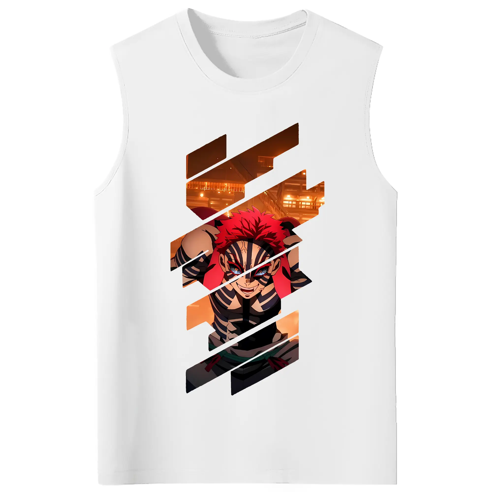 鬼滅の刃 グッズ,猗窩座 - コットン100％ タンクトップ ・ フロントプリント ・ タイトフィット ・ 快適 通気性 ・ スポーツ カジュアル 散歩用