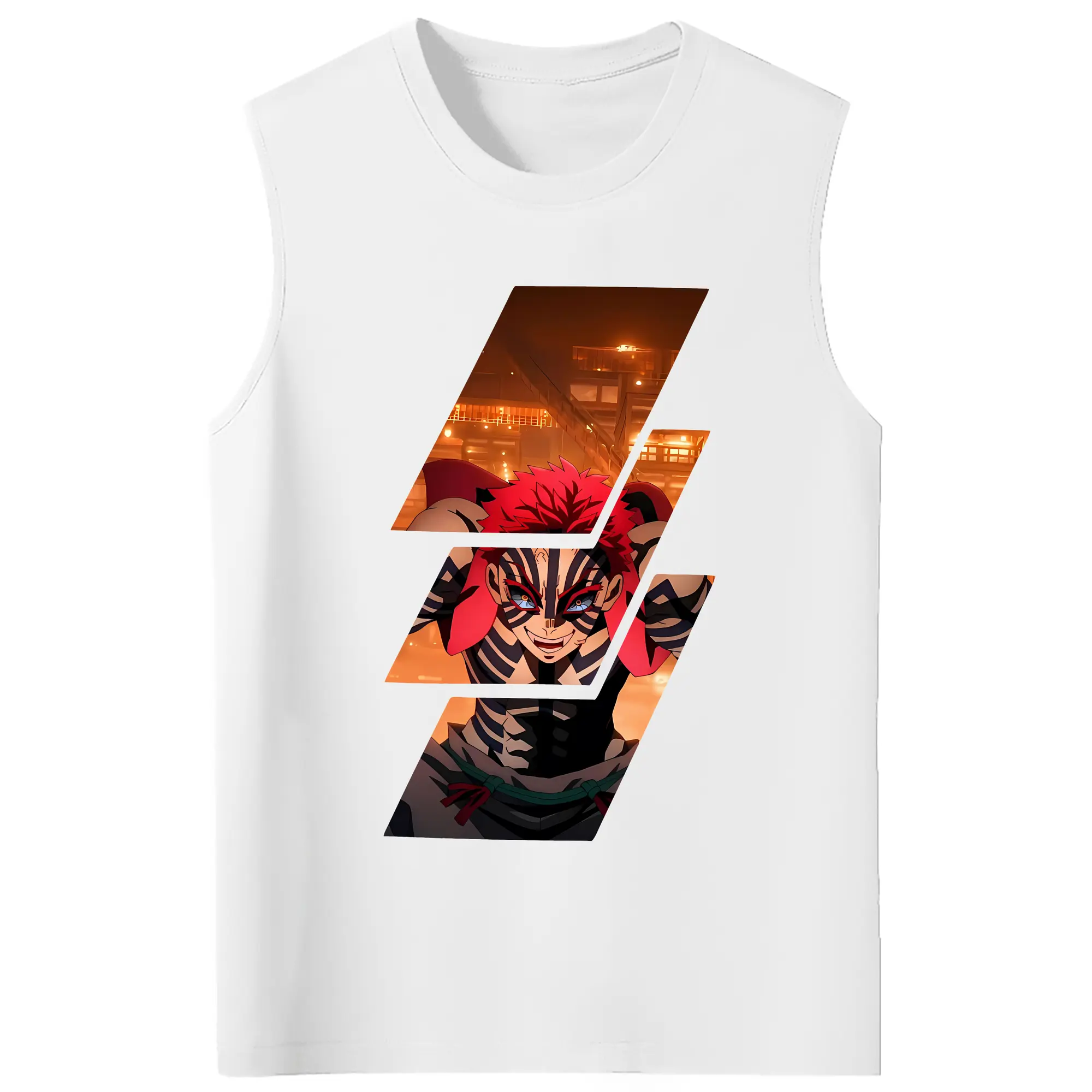 鬼滅の刃 グッズ,猗窩座 - コットン100％ タンクトップ ・ フロントプリント ・ タイトフィット ・ 快適 通気性 ・ スポーツ カジュアル 散歩用