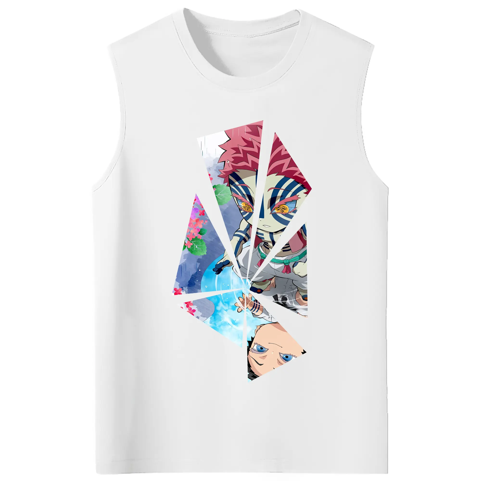 鬼滅の刃 グッズ,猗窩座 - コットン100％ タンクトップ ・ フロントプリント ・ タイトフィット ・ 快適 通気性 ・ スポーツ カジュアル 散歩用