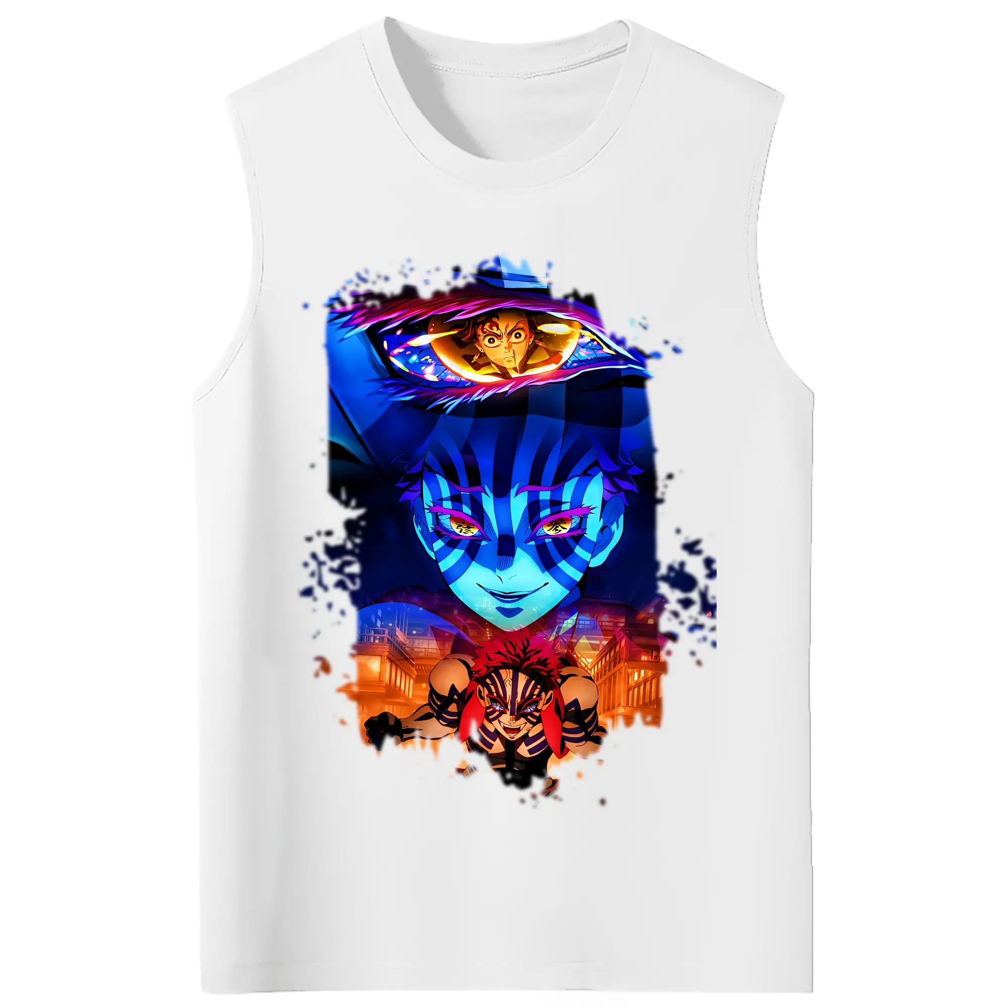 鬼滅の刃 グッズ,猗窩座 - コットン100％ タンクトップ ・ フロントプリント ・ タイトフィット ・ 快適 通気性 ・ スポーツ カジュアル 散歩用