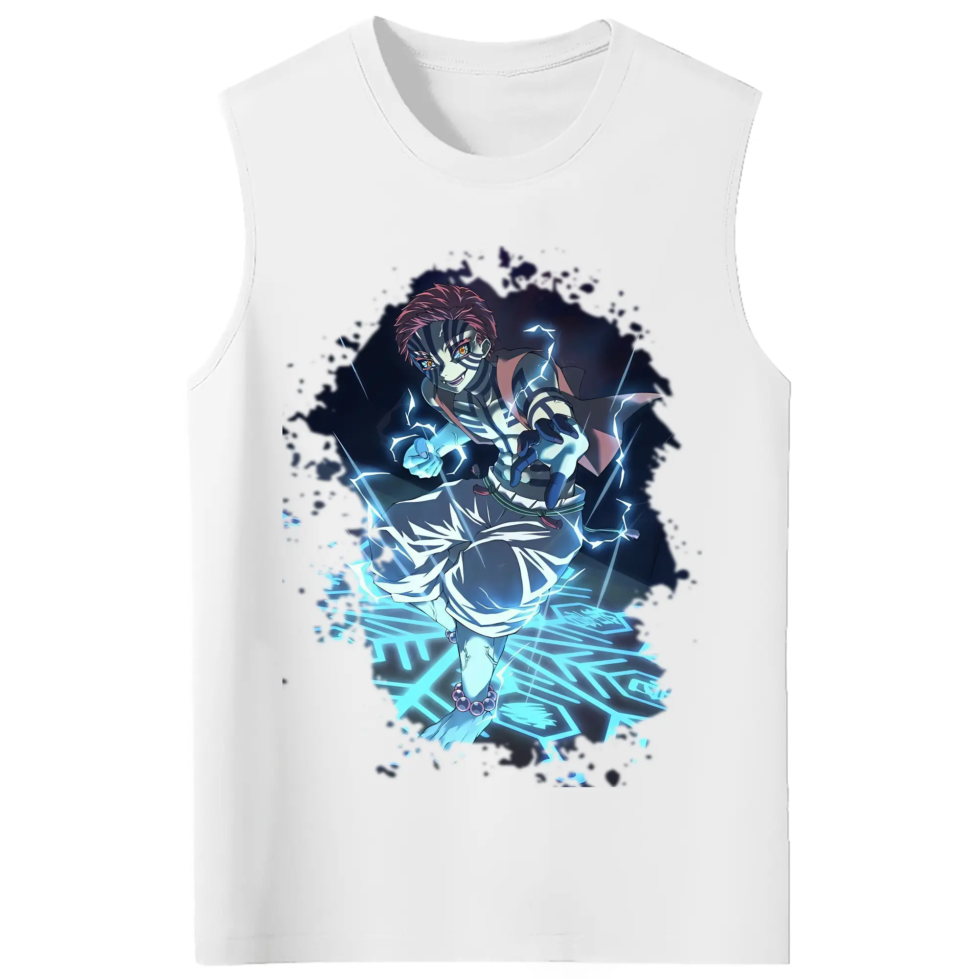 鬼滅の刃 グッズ,猗窩座 - コットン100％ タンクトップ ・ フロントプリント ・ タイトフィット ・ 快適 通気性 ・ スポーツ カジュアル 散歩用