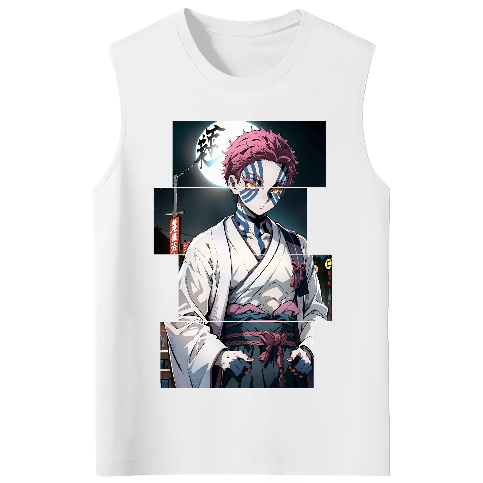 鬼滅の刃 グッズ,猗窩座 - コットン100％ タンクトップ ・ フロントプリント ・ タイトフィット ・ 快適 通気性 ・ スポーツ カジュアル 散歩用